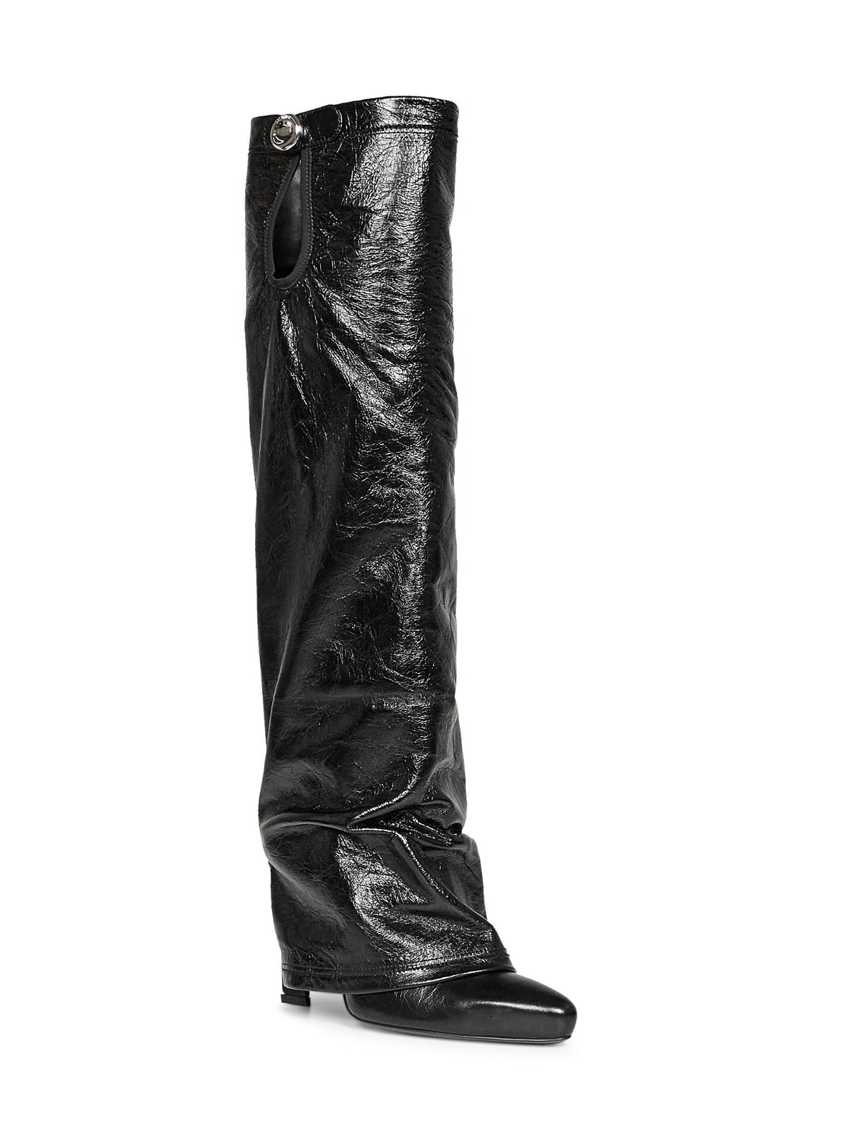 The Attico Women Black Crackled Leather "Leon" High Boots THE ATTICO