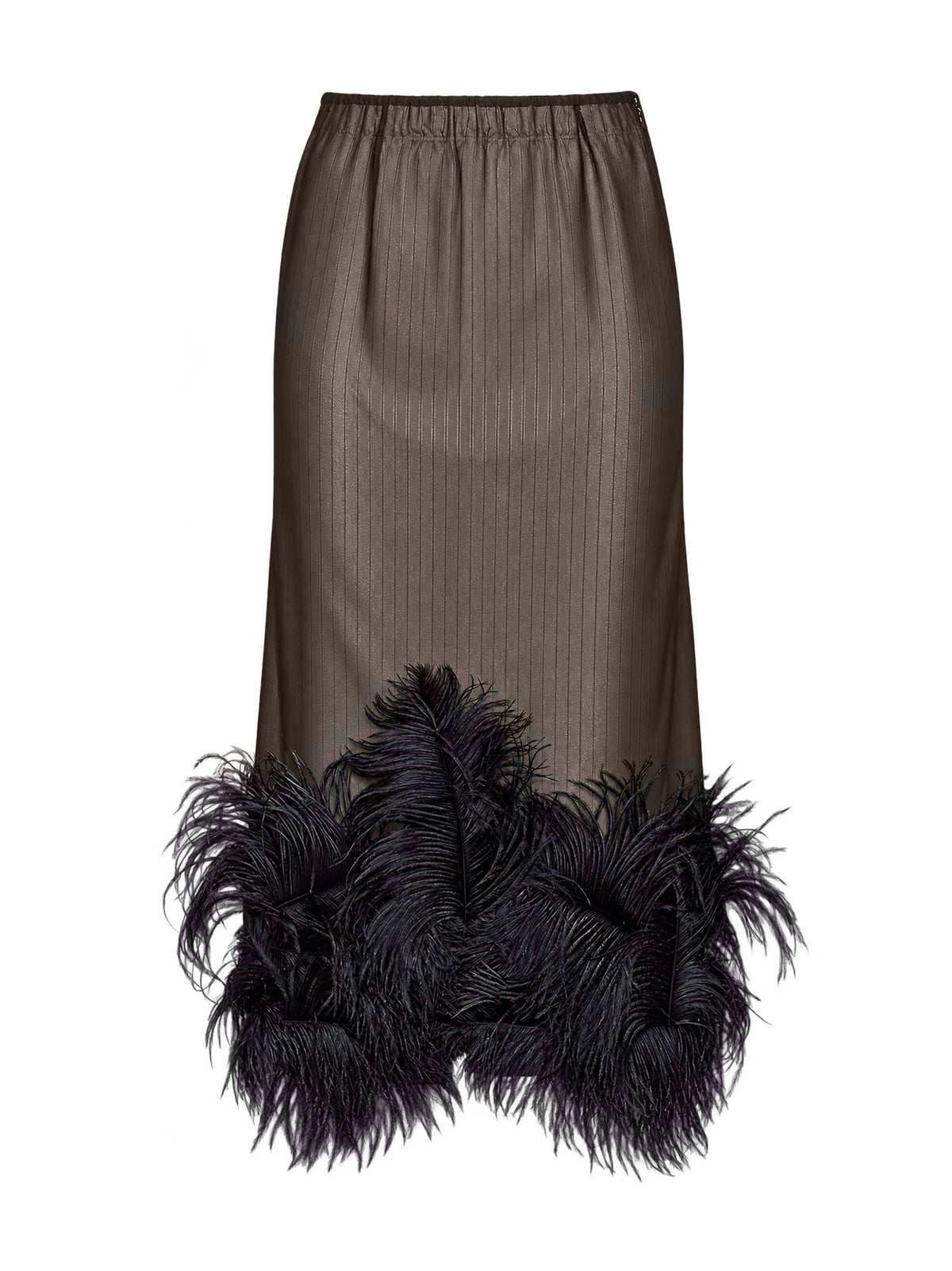 The Attico Women Black Organza And Striped Poplin "Superattico10" Layered Midi Skirt With Feathers THE ATTICO