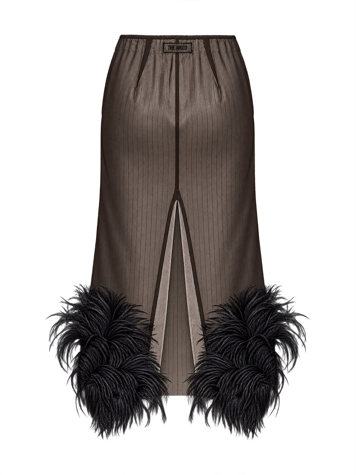 The Attico Women Black Organza And Striped Poplin "Superattico10" Layered Midi Skirt With Feathers THE ATTICO