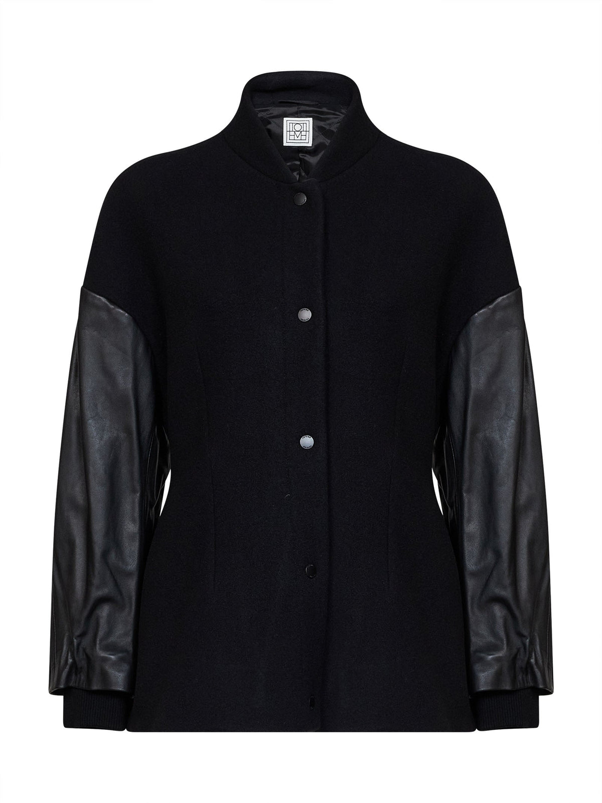 Toteme Women Black Wool-Blend Varsity Jacket With Leather Sleeves TOTEME
