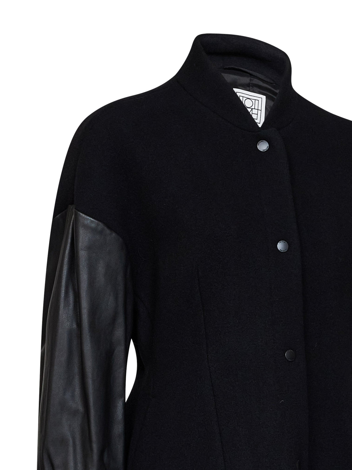 Toteme Women Black Wool-Blend Varsity Jacket With Leather Sleeves TOTEME