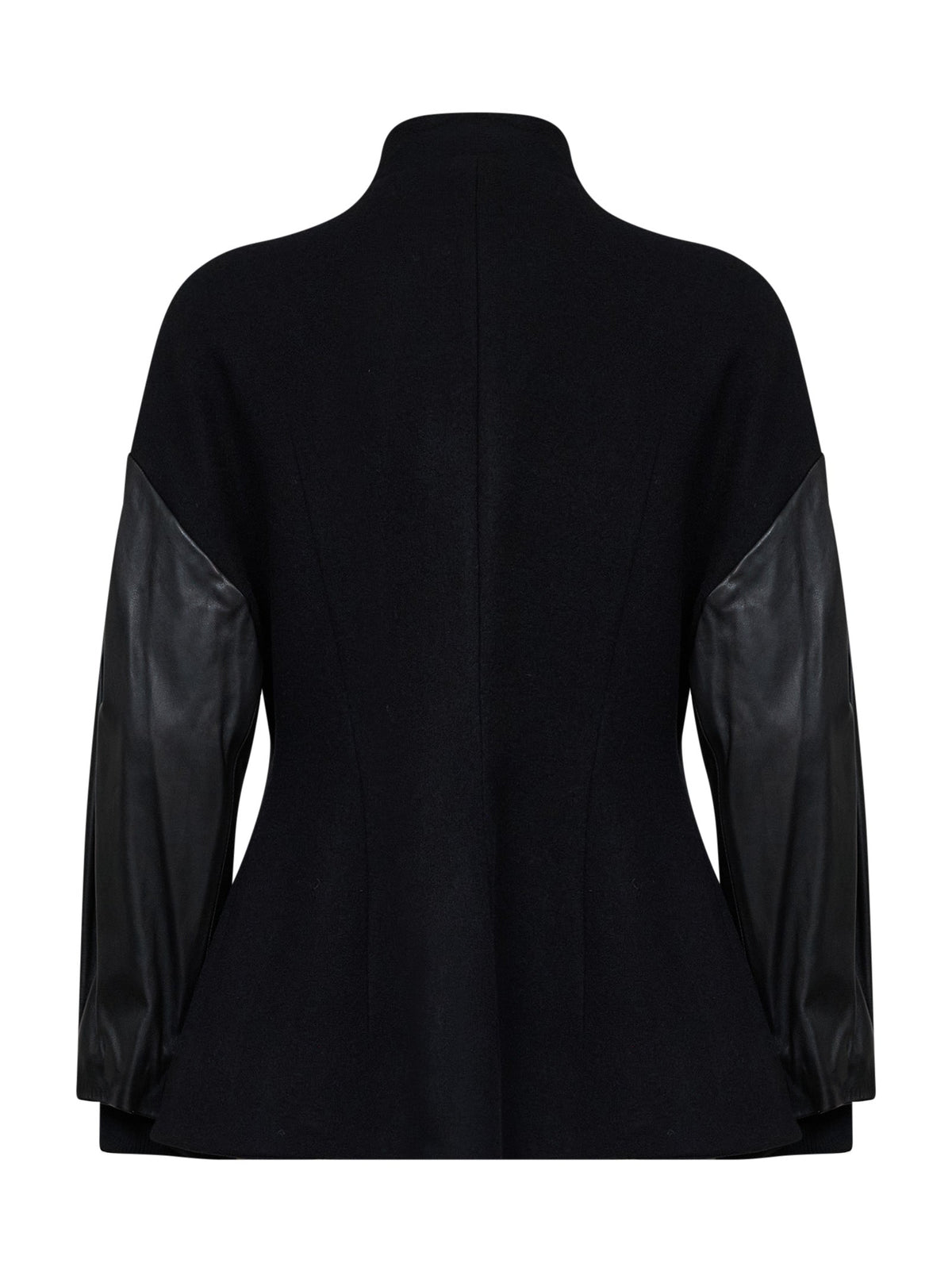 Toteme Women Black Wool-Blend Varsity Jacket With Leather Sleeves TOTEME
