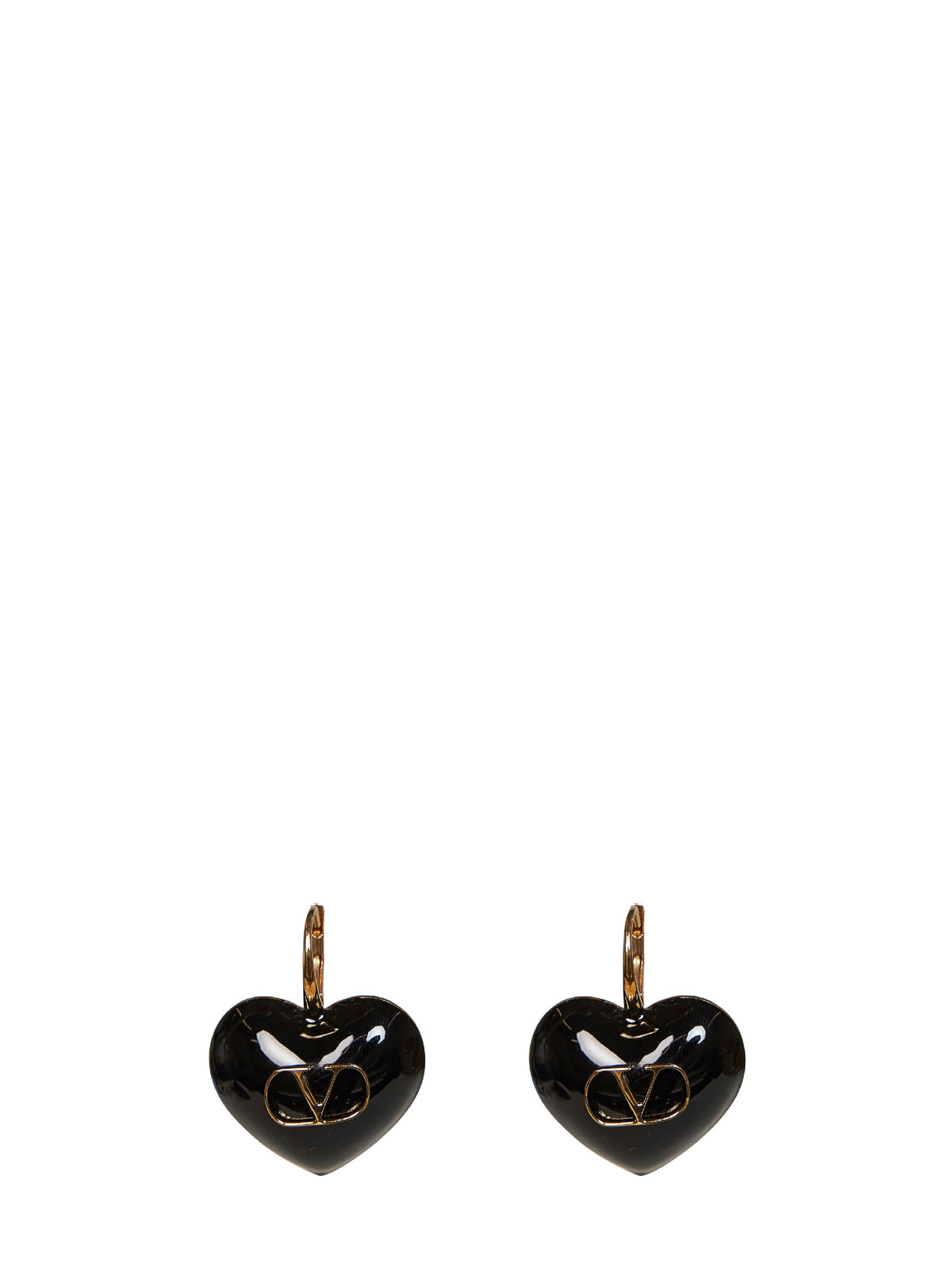 Valentino Garavani Women Gold And Black Metal And Enamel Coeur Royal Earrings VALENTINO GARAVANI
