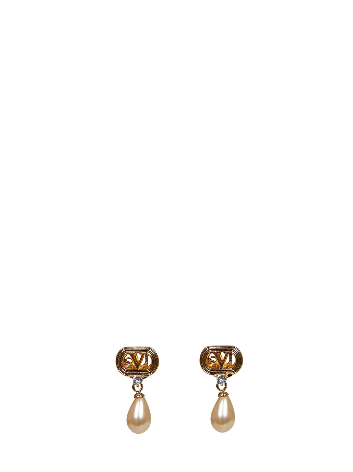 Valentino Garavani Women Metal And Pearls And Crystals Ovalette Earrings VALENTINO GARAVANI