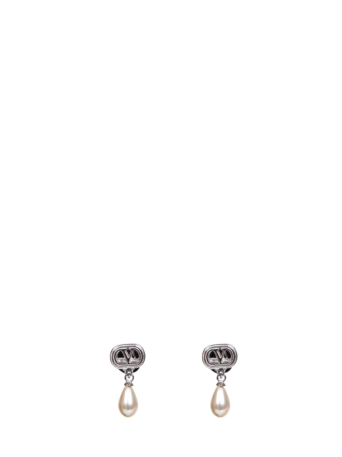 Valentino Garavani Women Metal And Pearls And Crystals Ovalette Earrings VALENTINO GARAVANI