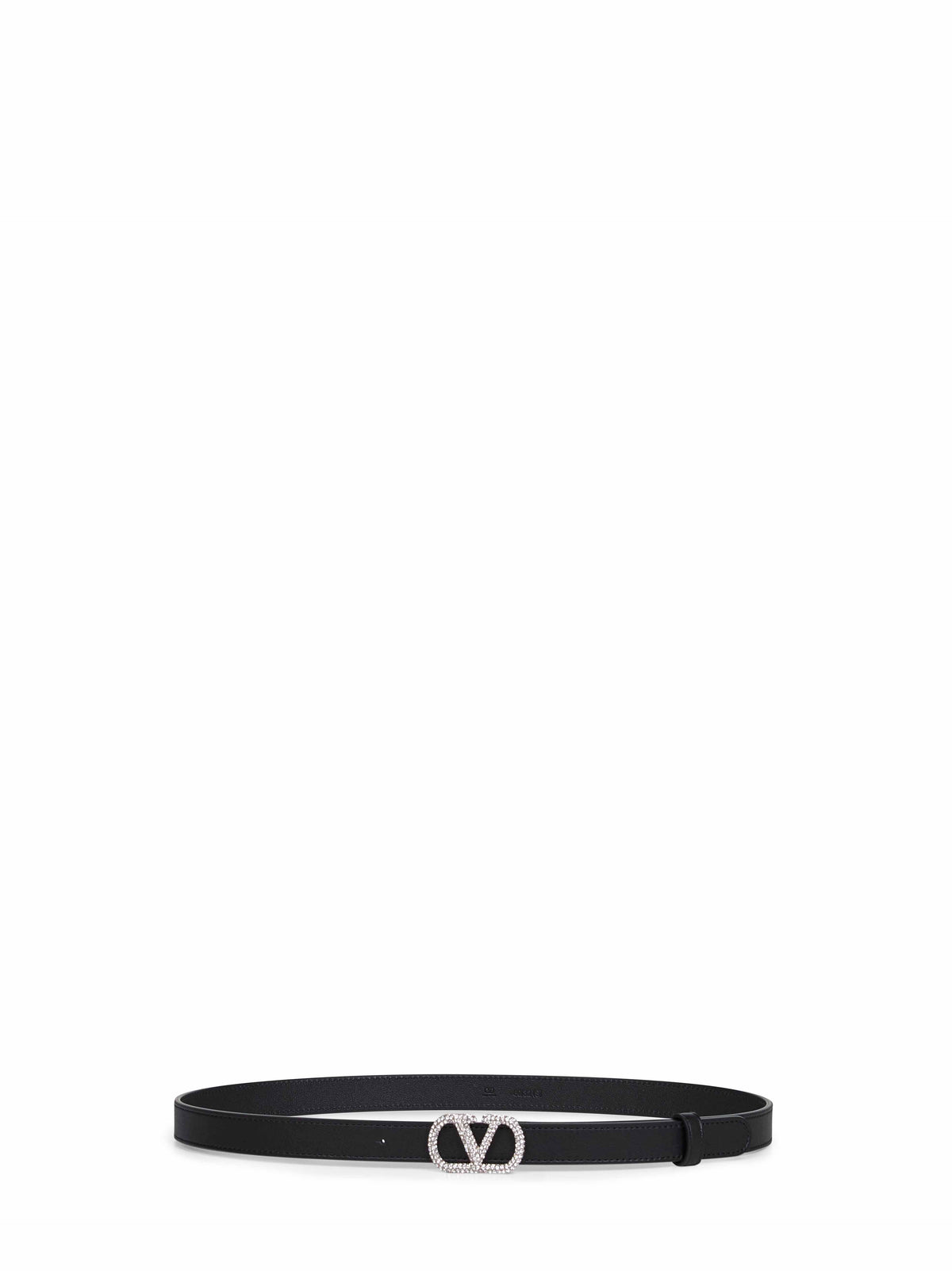 Valentino Garavani Women Black Leather Crystal-Embellished Vlogo Signature Belt VALENTINO GARAVANI