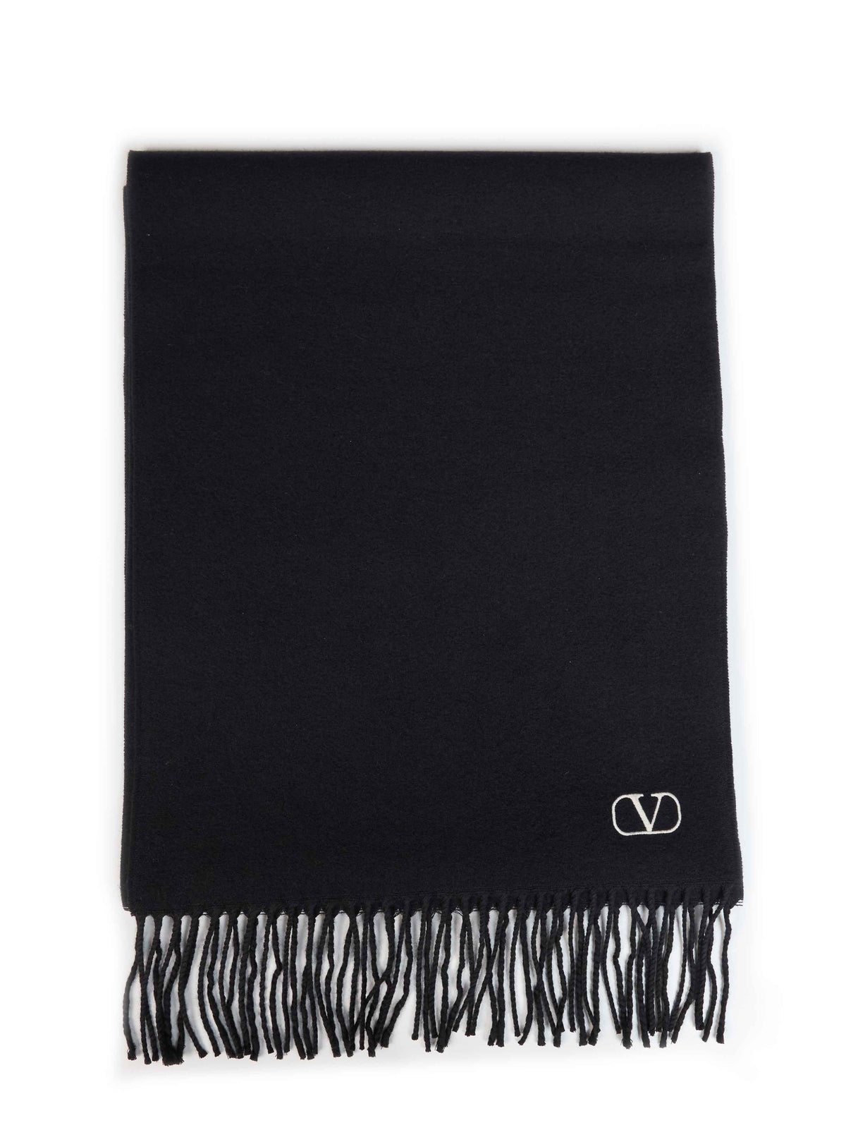 Valentino Garavani Men Black Virgin Wool Scarf With Vlogo Signature Embroidery VALENTINO GARAVANI