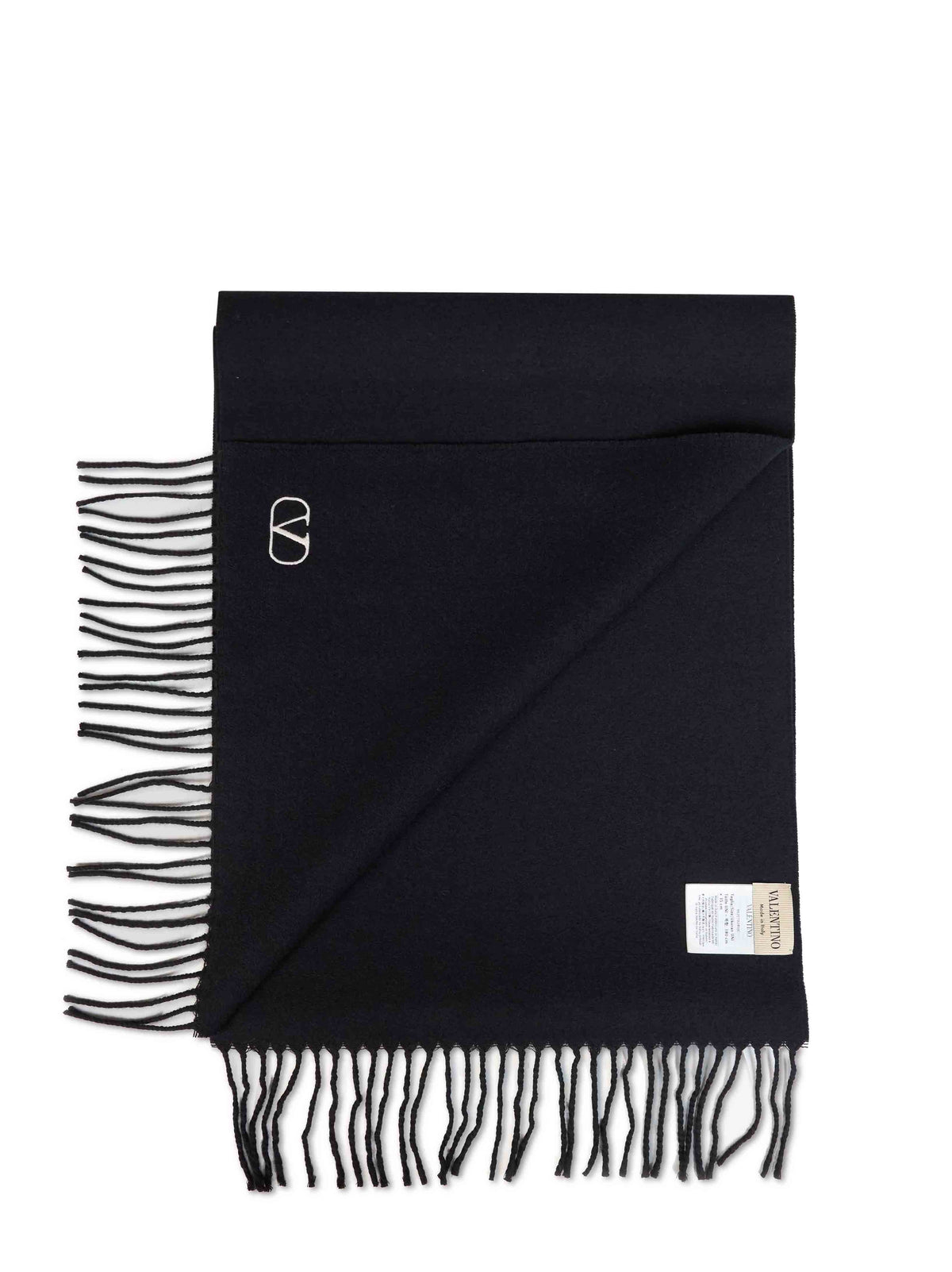 Valentino Garavani Men Black Virgin Wool Scarf With Vlogo Signature Embroidery VALENTINO GARAVANI
