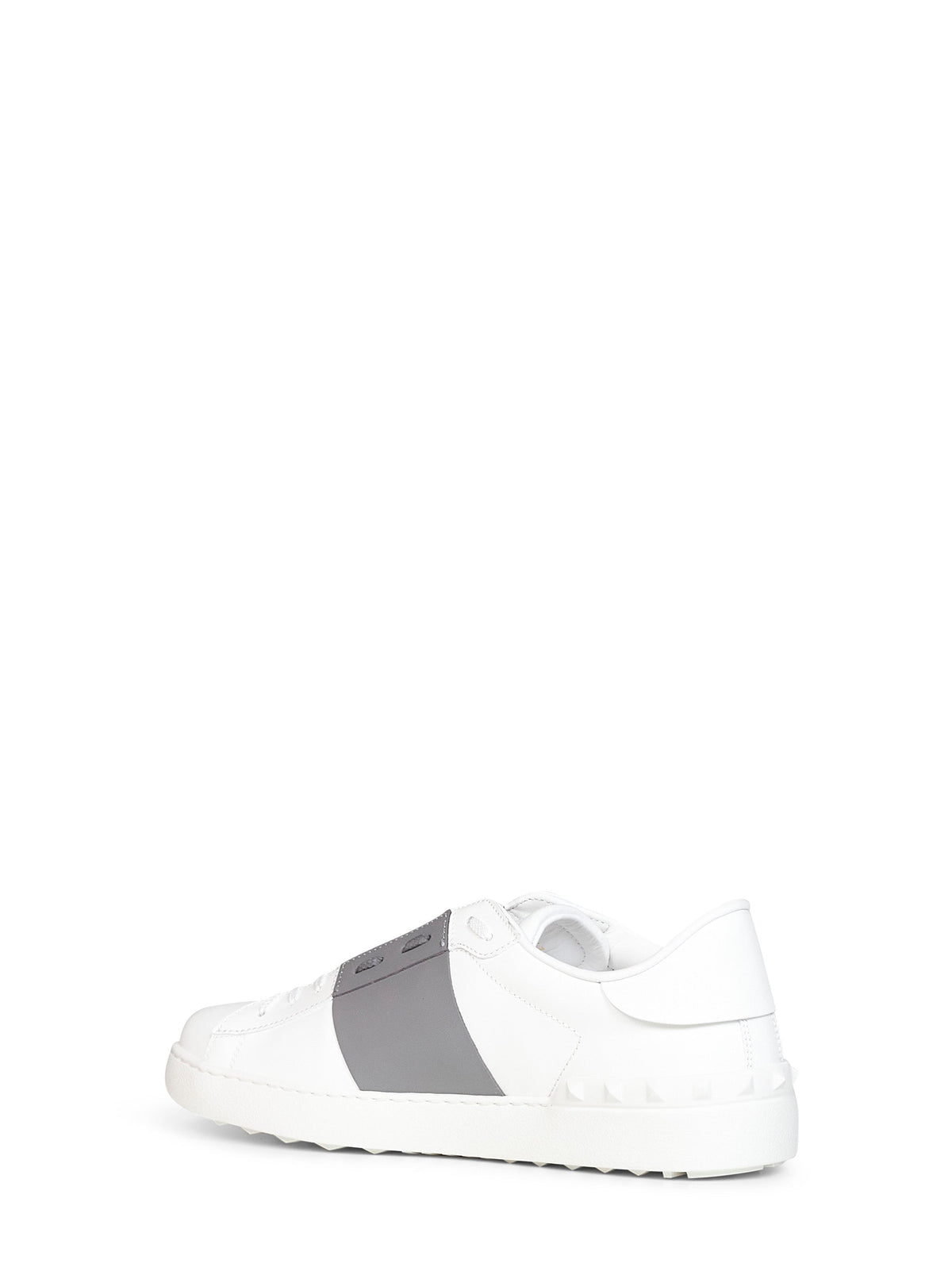Valentino Garavani Men White And Dark Steel Calfskin Leather Open Sneakers VALENTINO GARAVANI