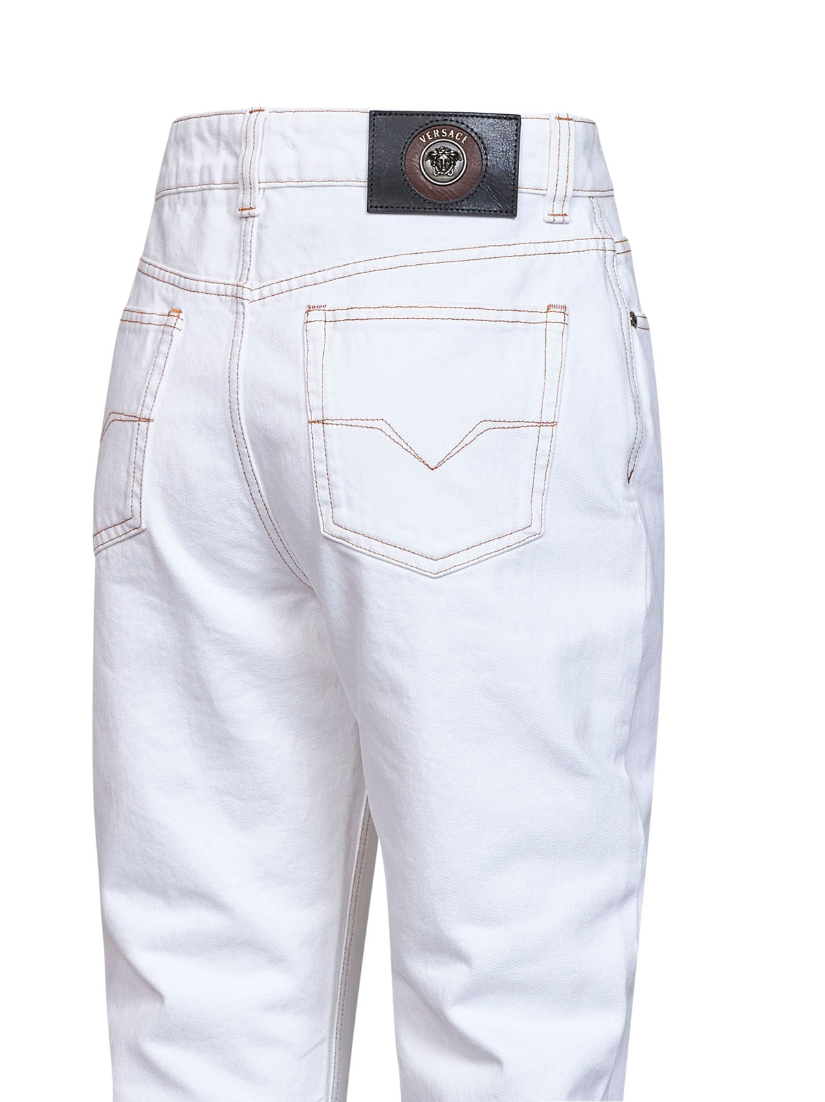 Versace Women White Garment-Dyed Denim High-Rise Jeans VERSACE