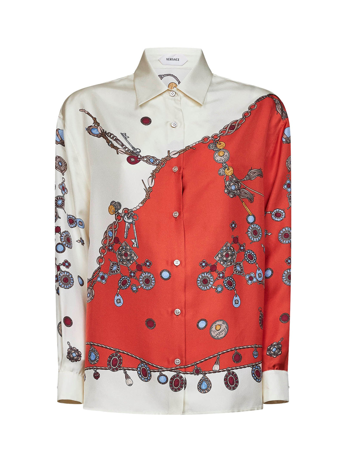 Versace Women Orange Printed Silk Twill Shirt VERSACE