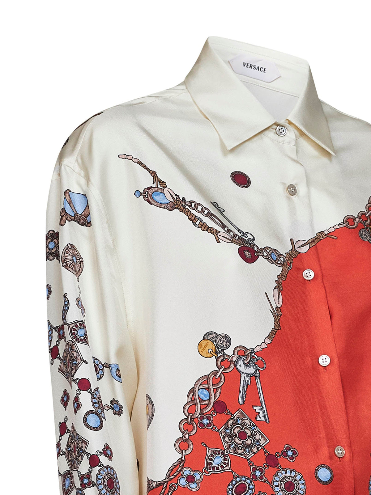 Versace Women Orange Printed Silk Twill Shirt VERSACE