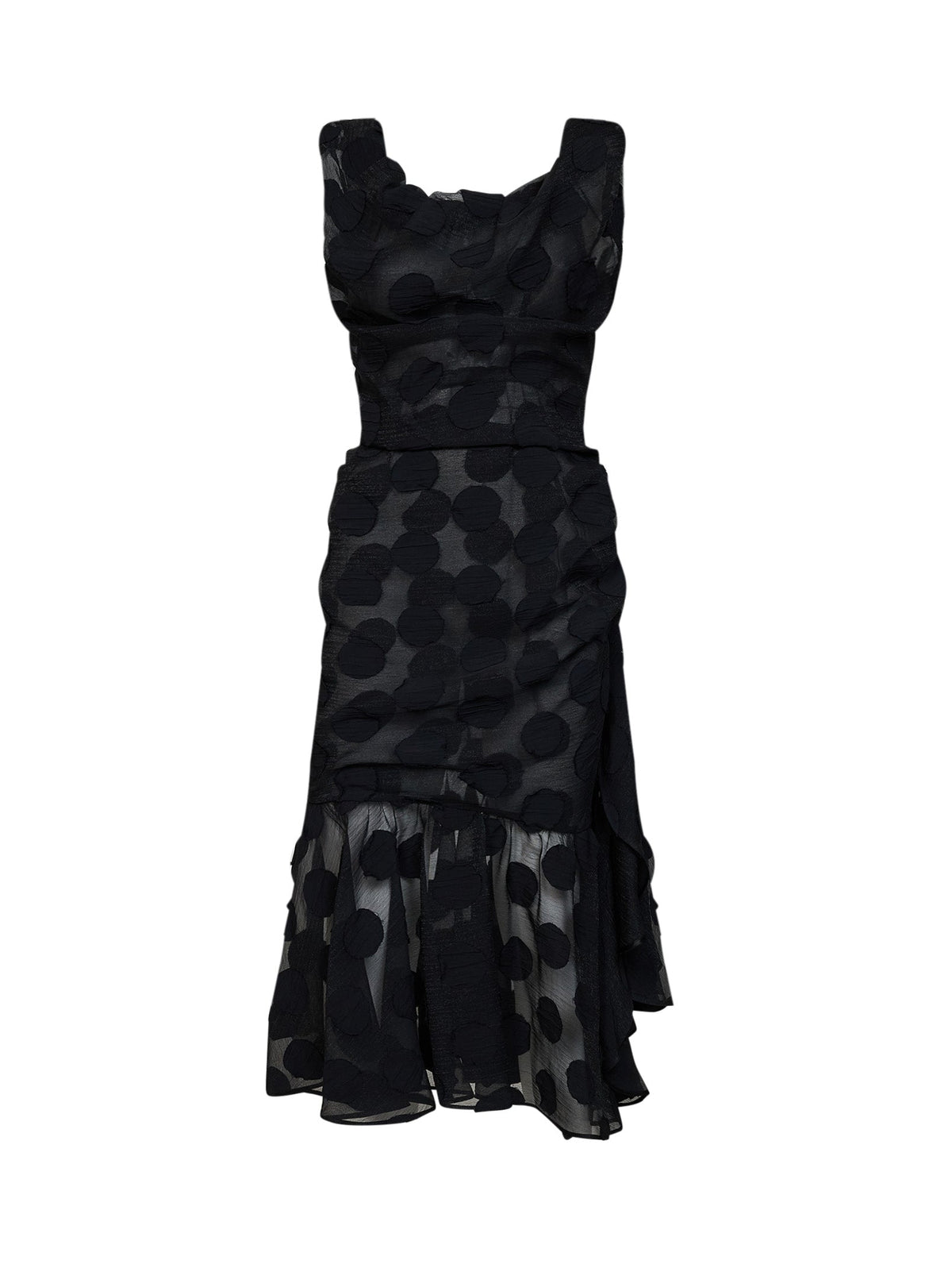 Vivienne Westwood Women Black Polka Dot Crepe Ginnie Frill Midi Dress VIVIENNE WESTWOOD
