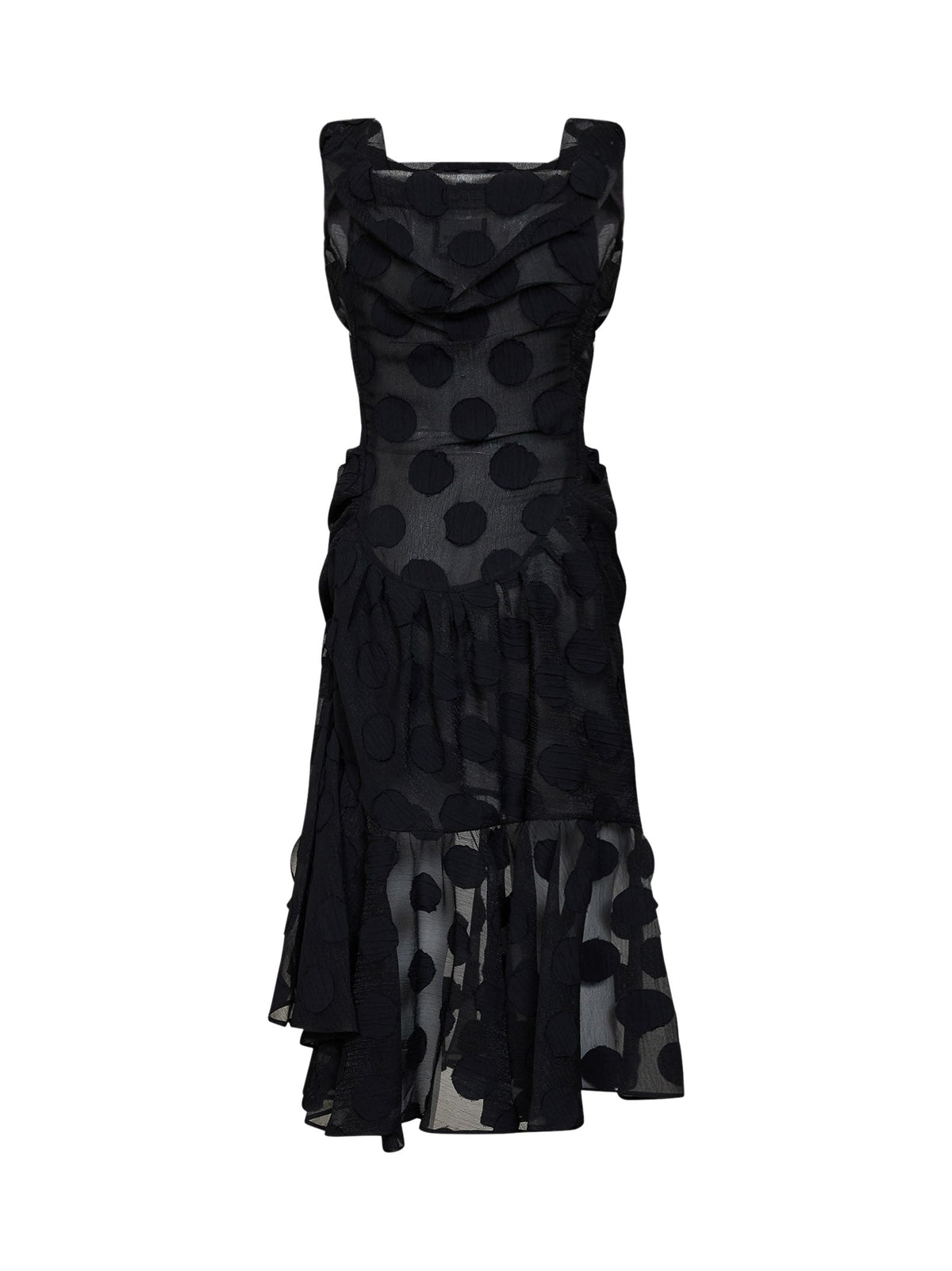 Vivienne Westwood Women Black Polka Dot Crepe Ginnie Frill Midi Dress VIVIENNE WESTWOOD