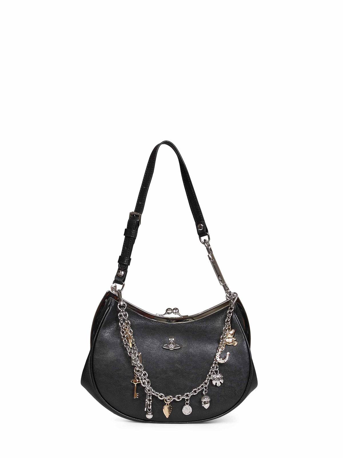 Vivienne Westwood Women Black Charm Frame Leather Hand Bag <Br/> VIVIENNE WESTWOOD
