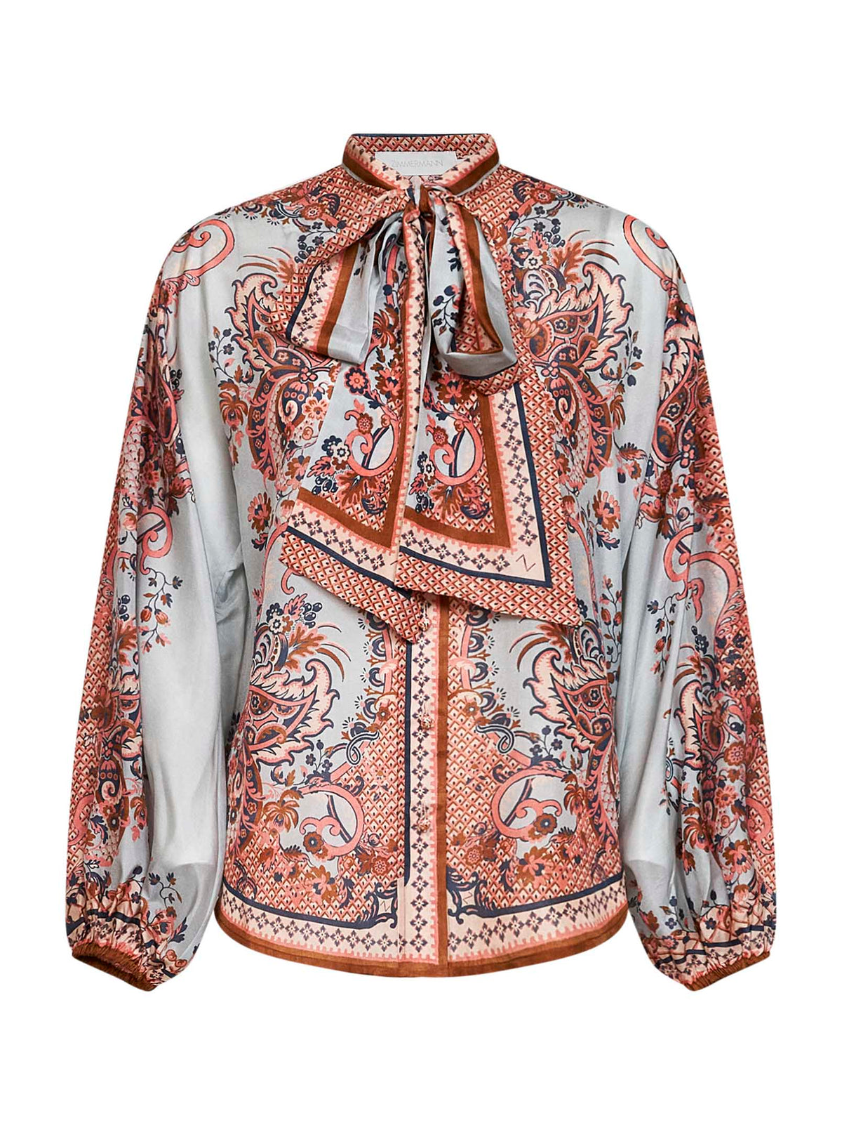 Zimmermann Women Blue Floral Paisley-Print Silk Habotai Aster Tie Shirt ZIMMERMANN