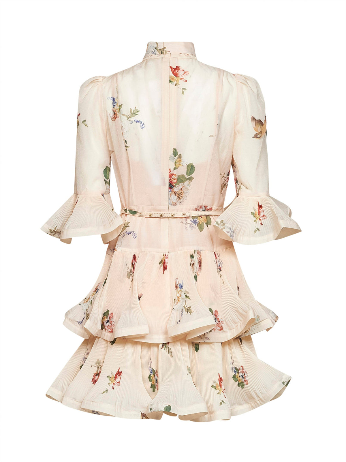 Zimmermann Women Cream Bird-Print Chiffon Pleated Mini Dress ZIMMERMANN