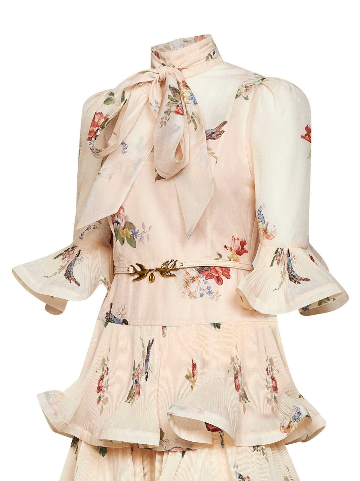 Zimmermann Women Cream Bird-Print Chiffon Pleated Mini Dress ZIMMERMANN