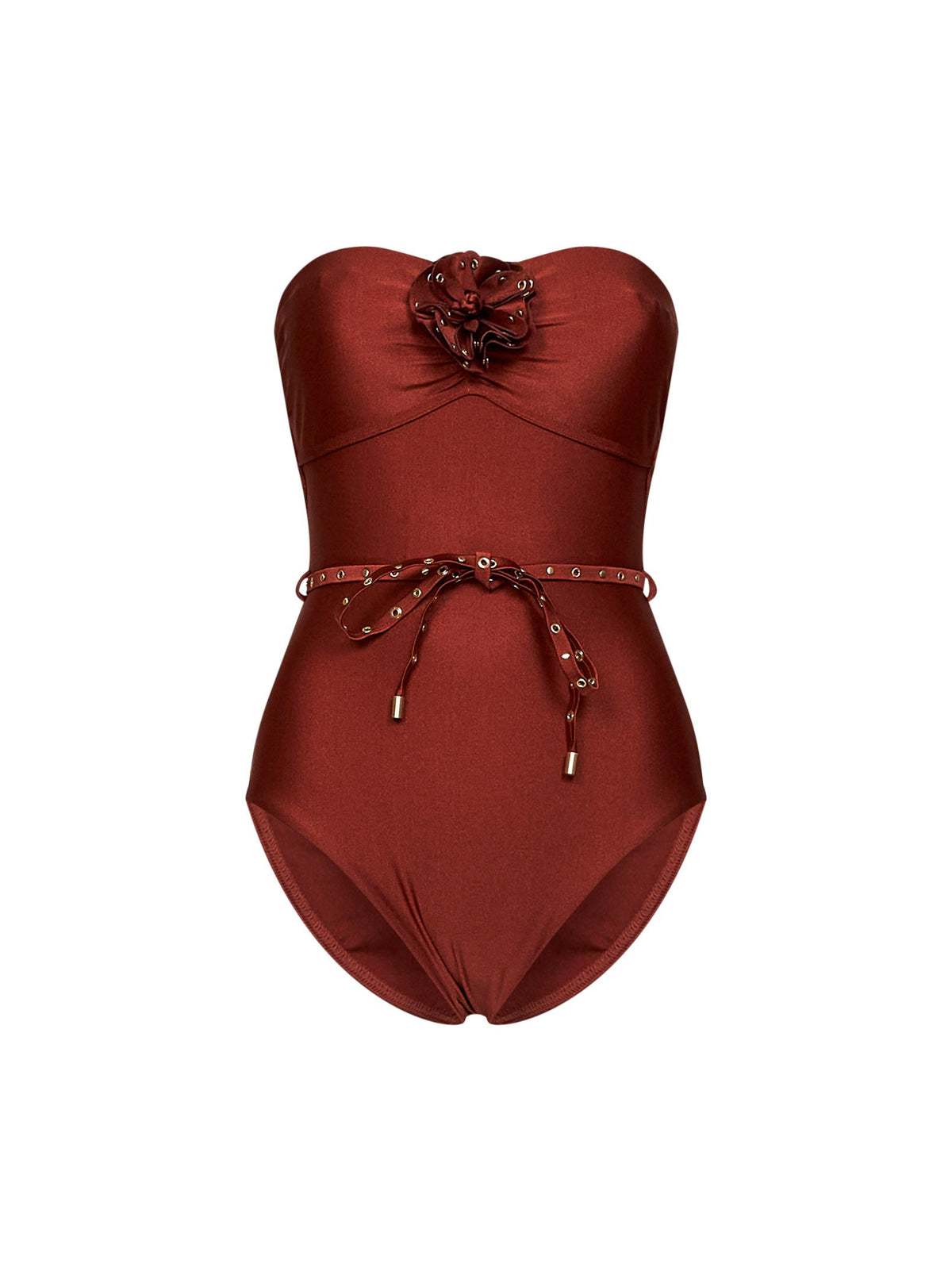 Zimmermann Women Tan Lycra Indra One-Piece Swimsuit With Flower Detail ZIMMERMANN