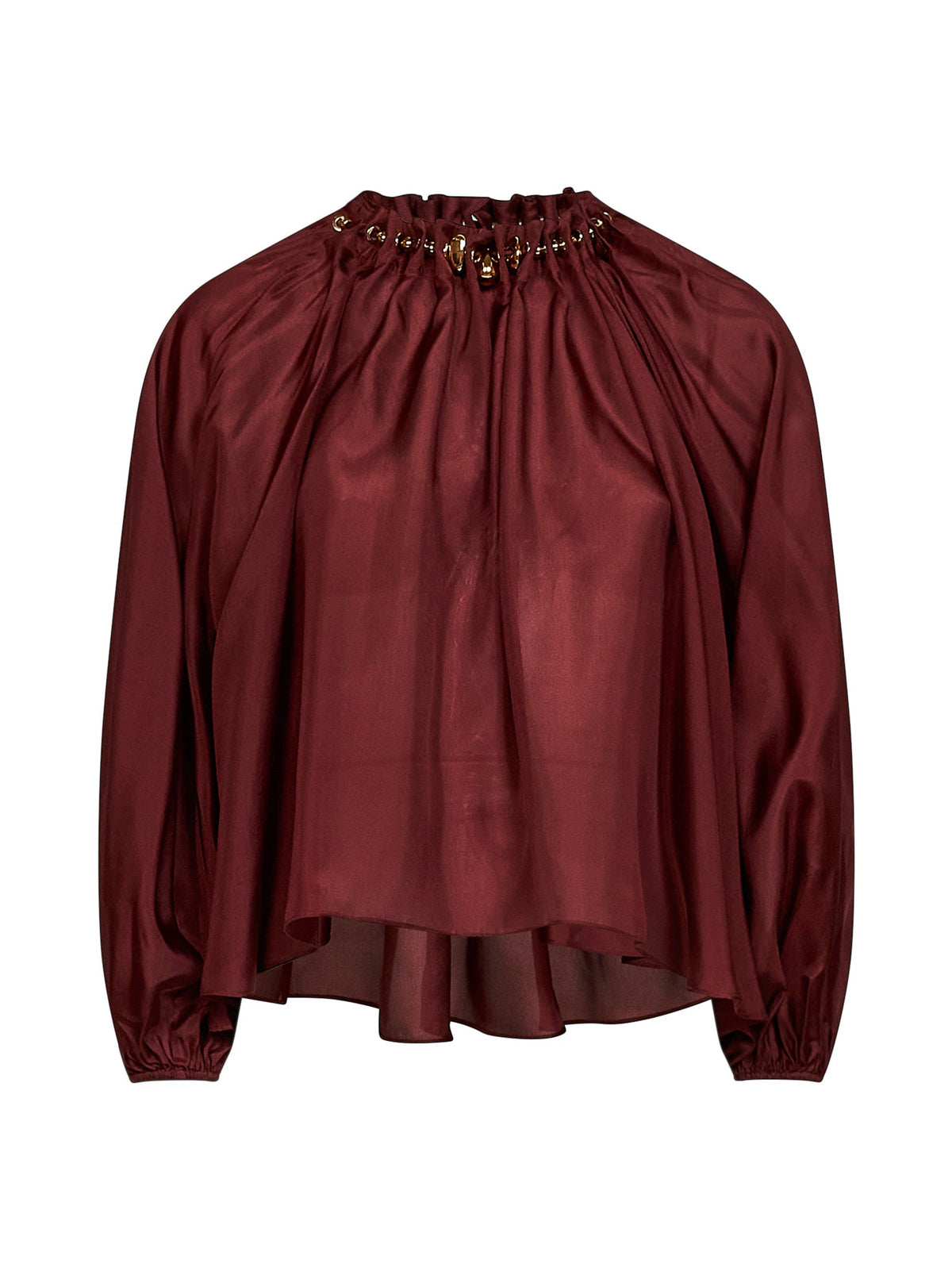 Zimmermann Women Merlot Silk Habotai Aster Gathered Beaded Blouse ZIMMERMANN
