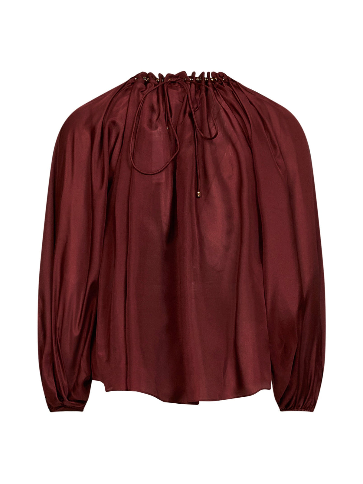 Zimmermann Women Merlot Silk Habotai Aster Gathered Beaded Blouse ZIMMERMANN