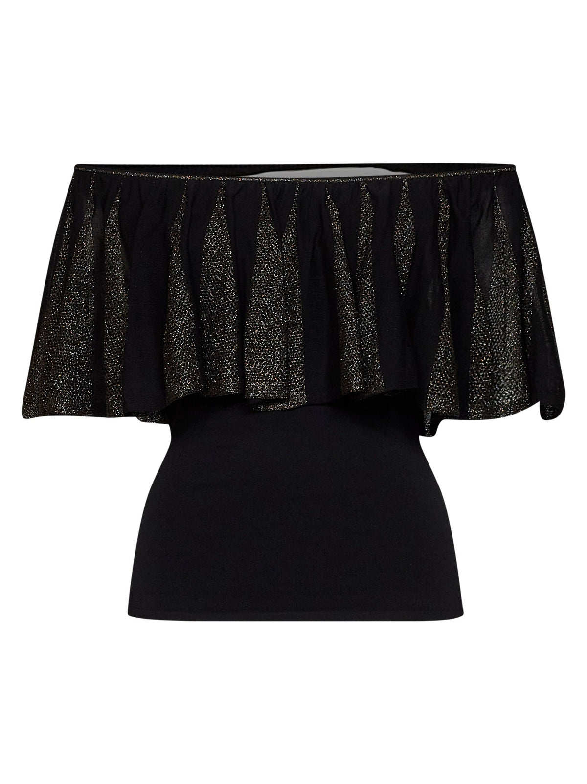 Zimmermann Women Black And Gold Metallic Knit Valiant Frill Top ZIMMERMANN