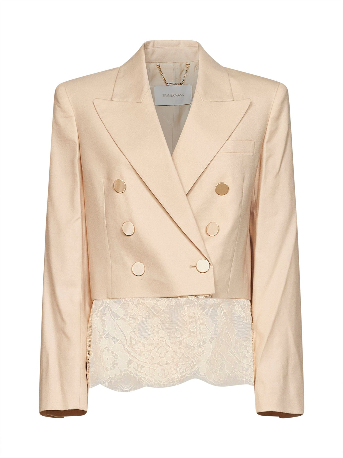 Zimmermann Women Cream Stretch Wool And Lace Valiant Double-Breasted Cropped Blazer ZIMMERMANN