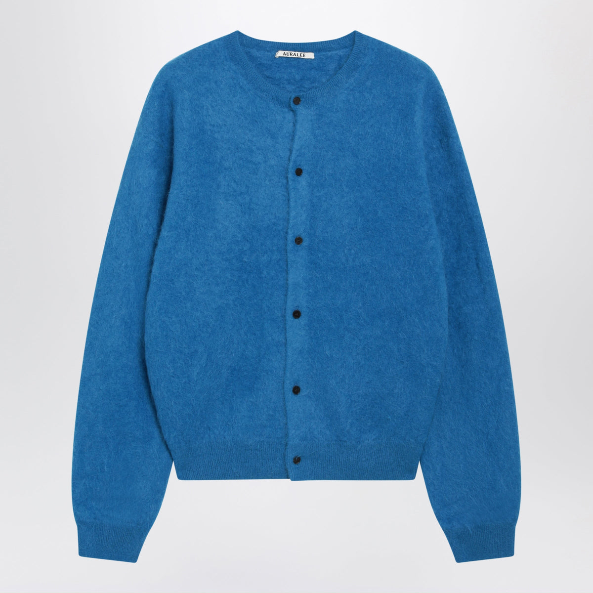 Auralee Blue Crewneck Cardigan In Baby Alpaca Men AURALEE