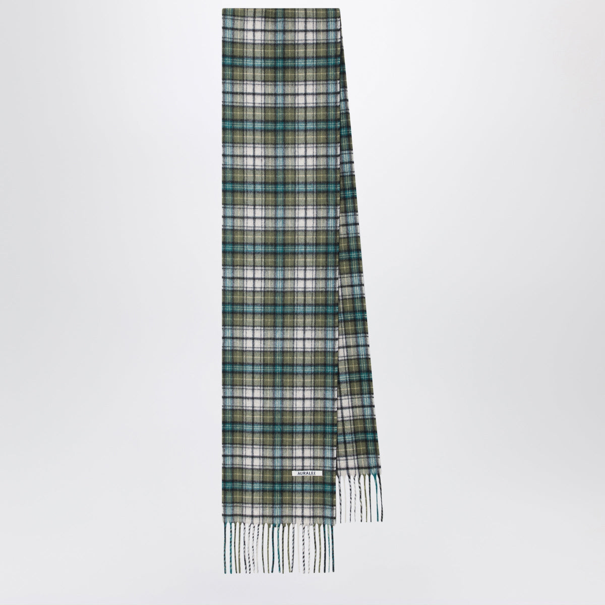 Auralee Moss Green Check Scarf In Cashmere Women AURALEE