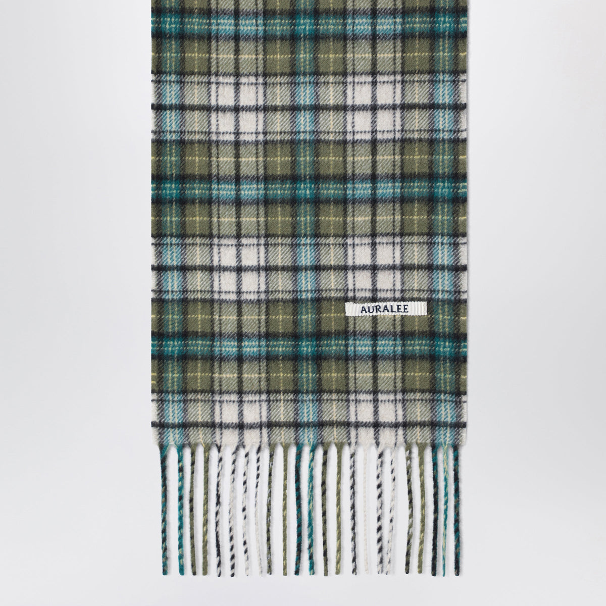 Auralee Moss Green Check Scarf In Cashmere Women AURALEE