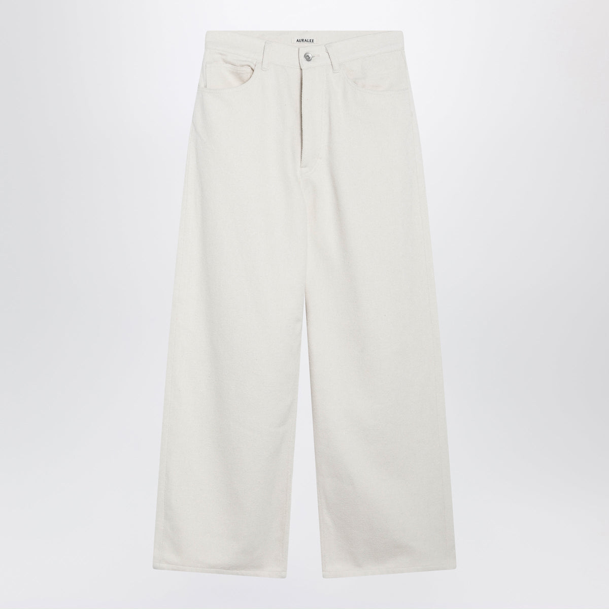 Auralee Wide-Leg Ivory Silk Denim Trousers Women.