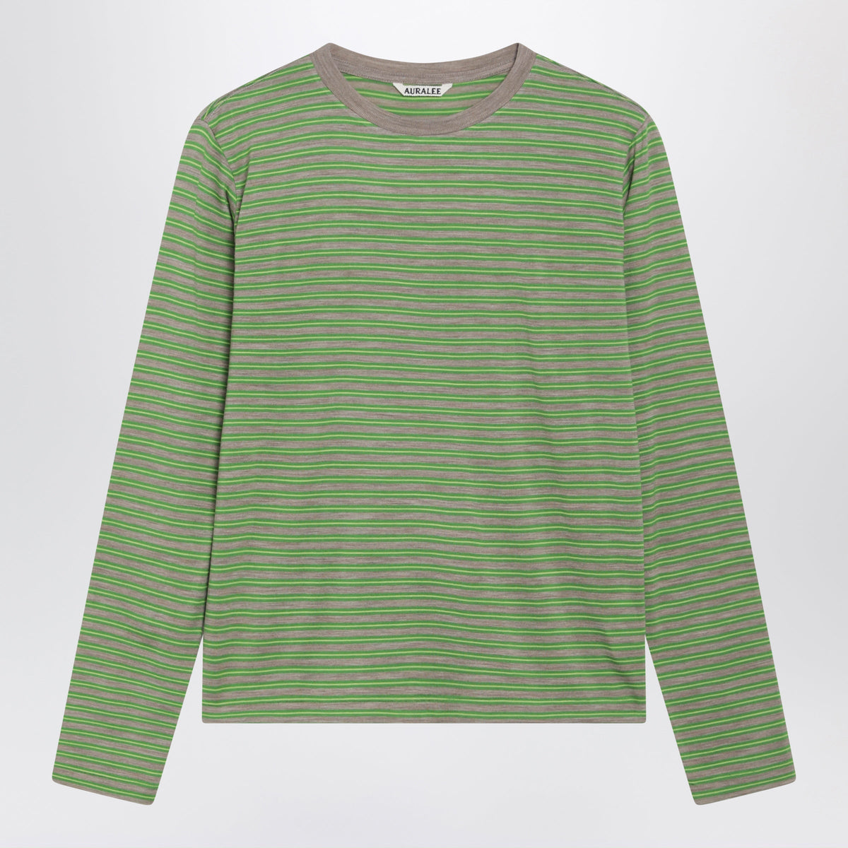 Auralee Green Striped T-Shirt In Wool Women.