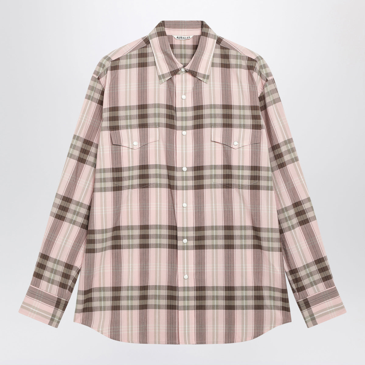 Auralee Pink Check Shirt In Cotton And Silk Women.