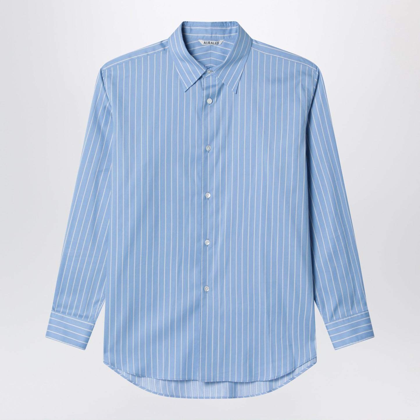Auralee Light Blue Striped Cotton And Silk Shirt Men AURALEE