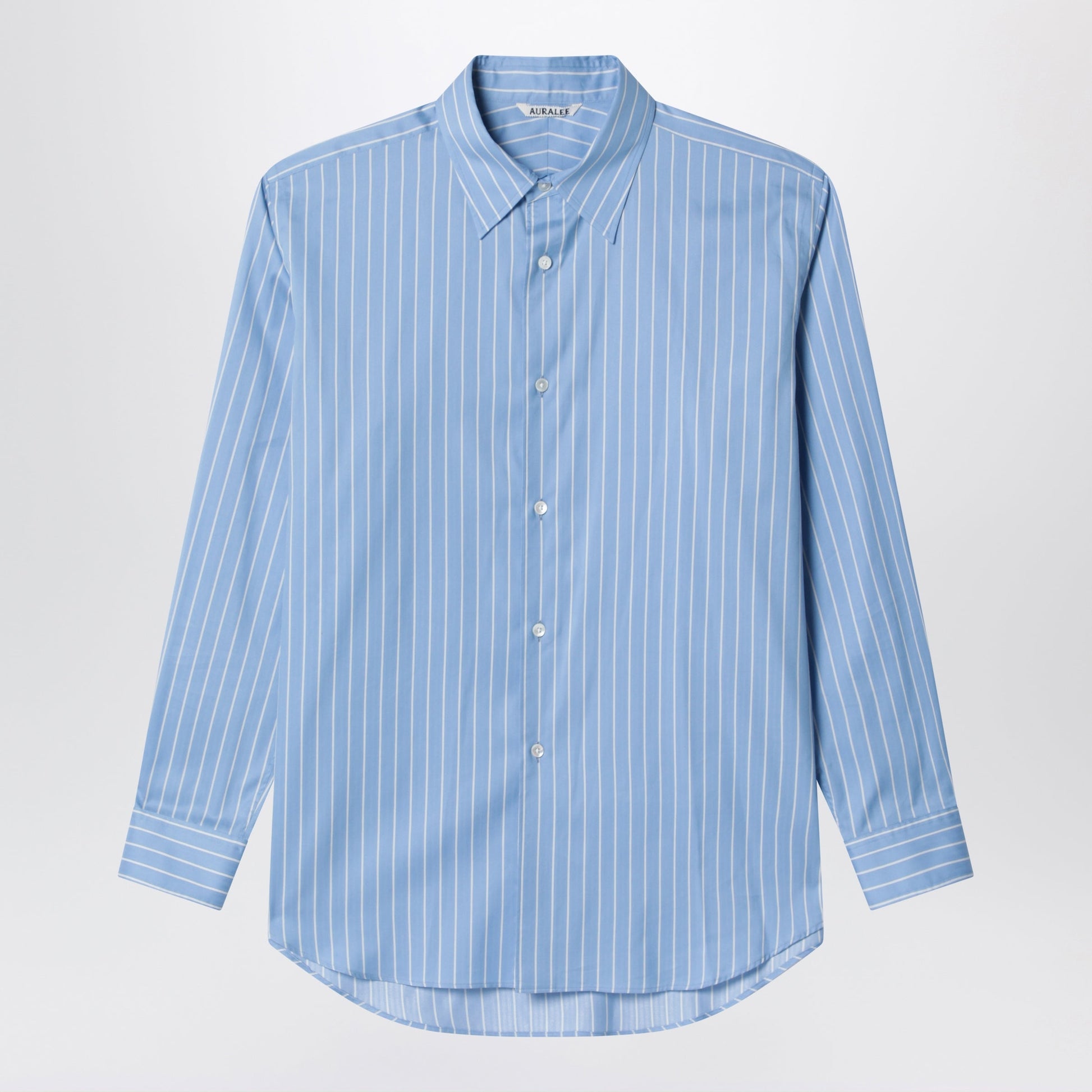 Auralee Light Blue Striped Cotton And Silk Shirt Men AURALEE