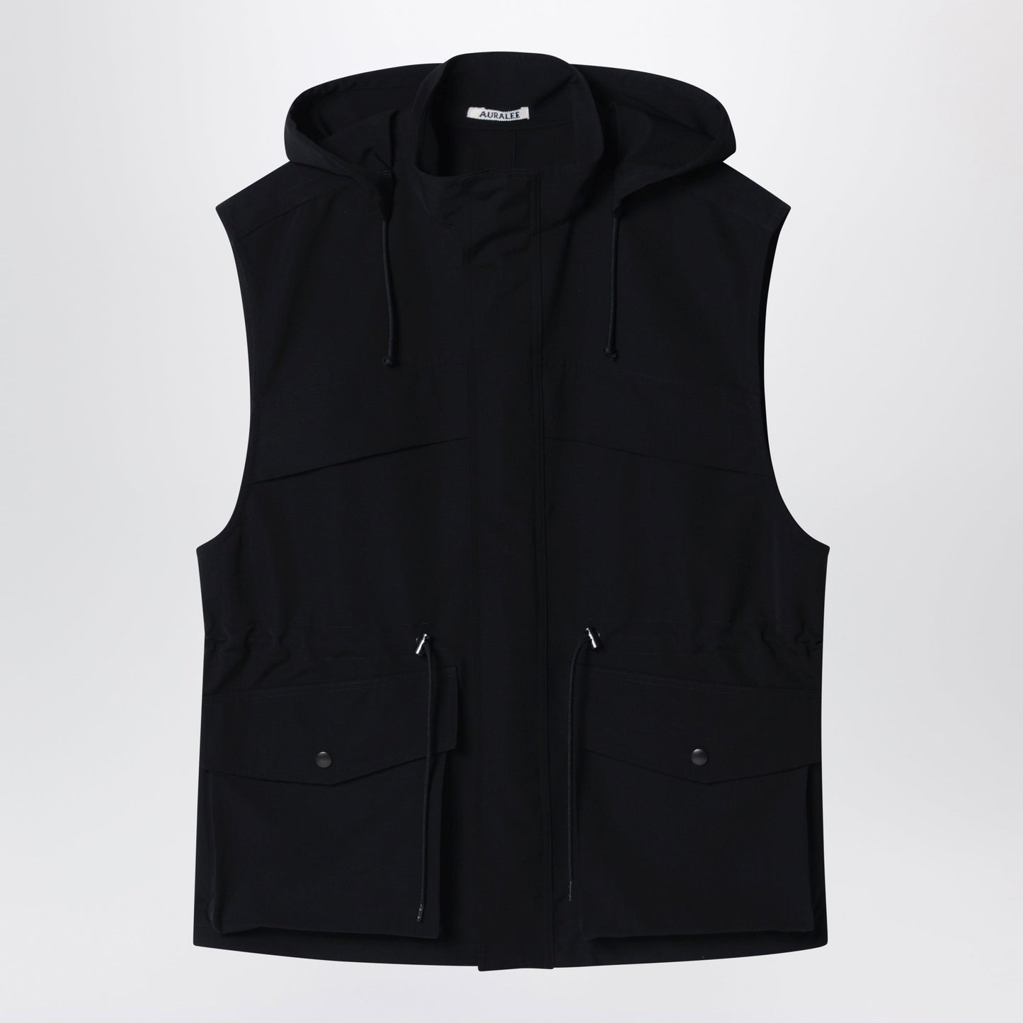 Auralee Black Wool Canvas Gilet With Drawstring Men AURALEE