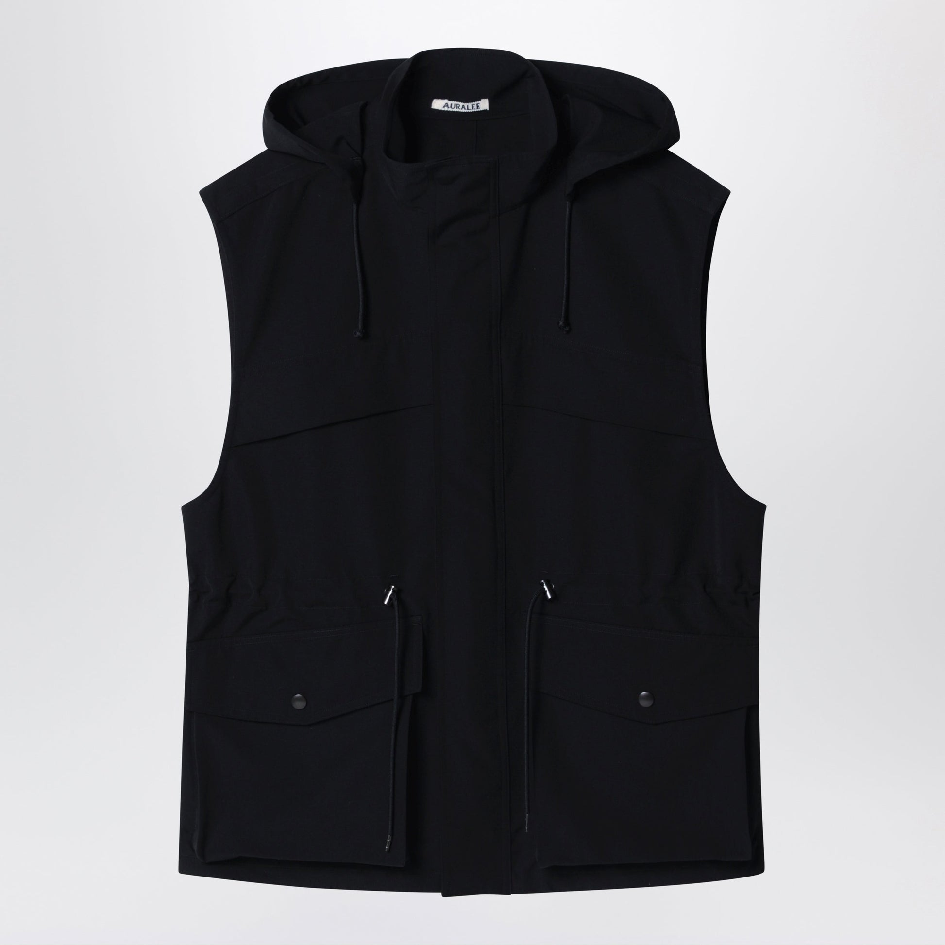 Auralee Black Wool Canvas Gilet With Drawstring Men AURALEE
