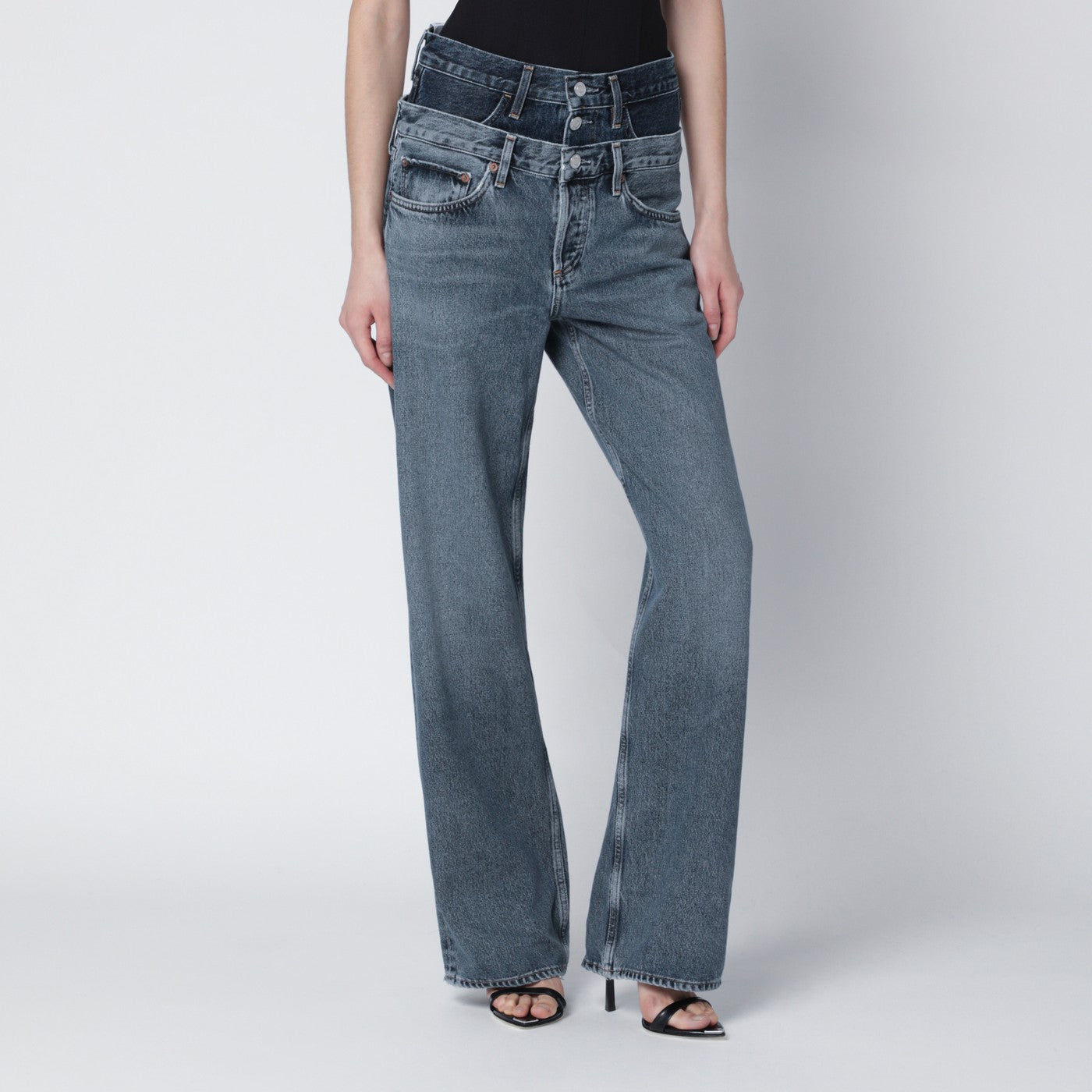 Agolde Elson Jeans With Double Waistband In Dark/Light Indigo Women AGOLDE