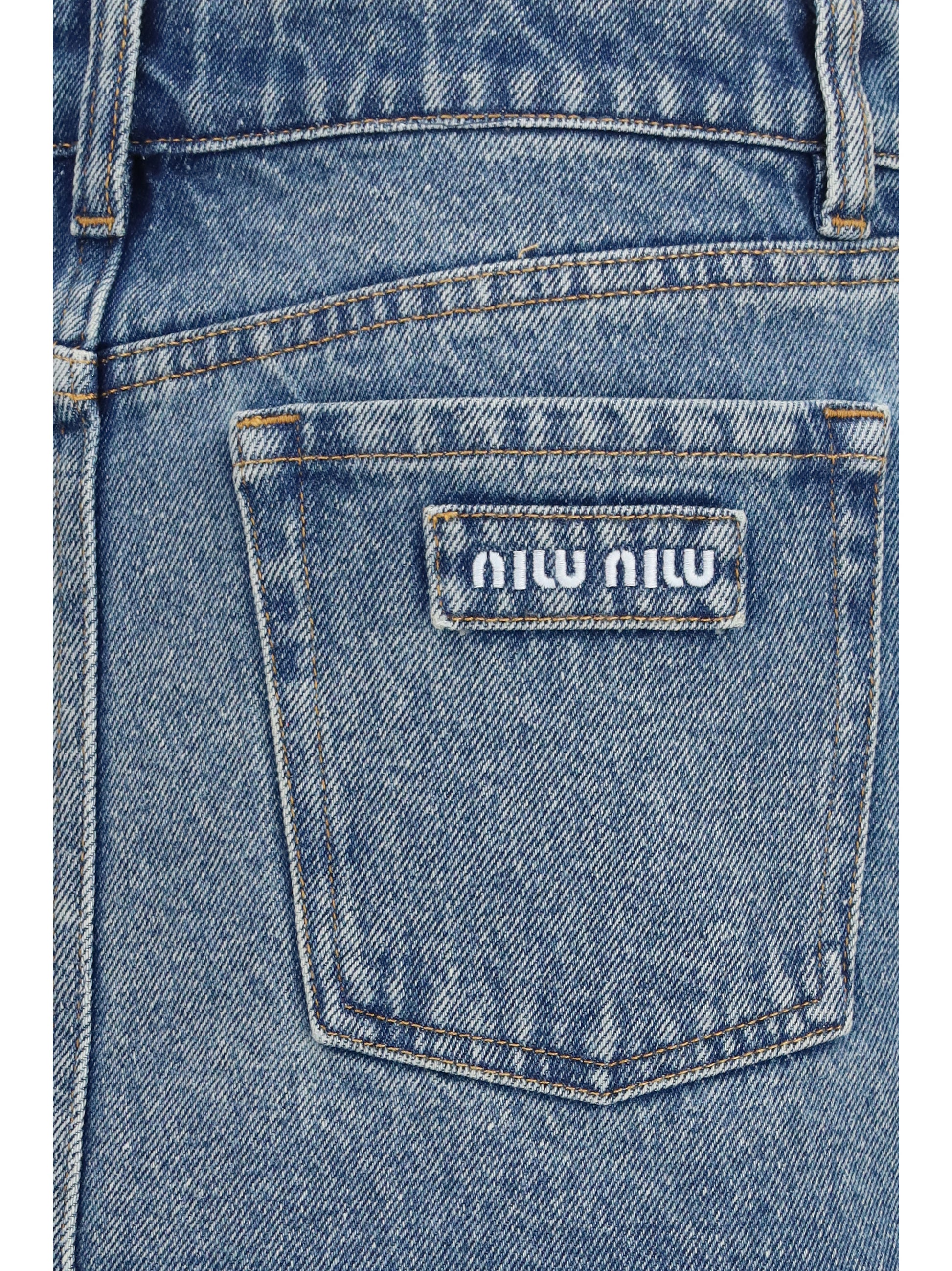 Miu Miu Women Frayed Hem Denim Mini Skirt MIU MIU