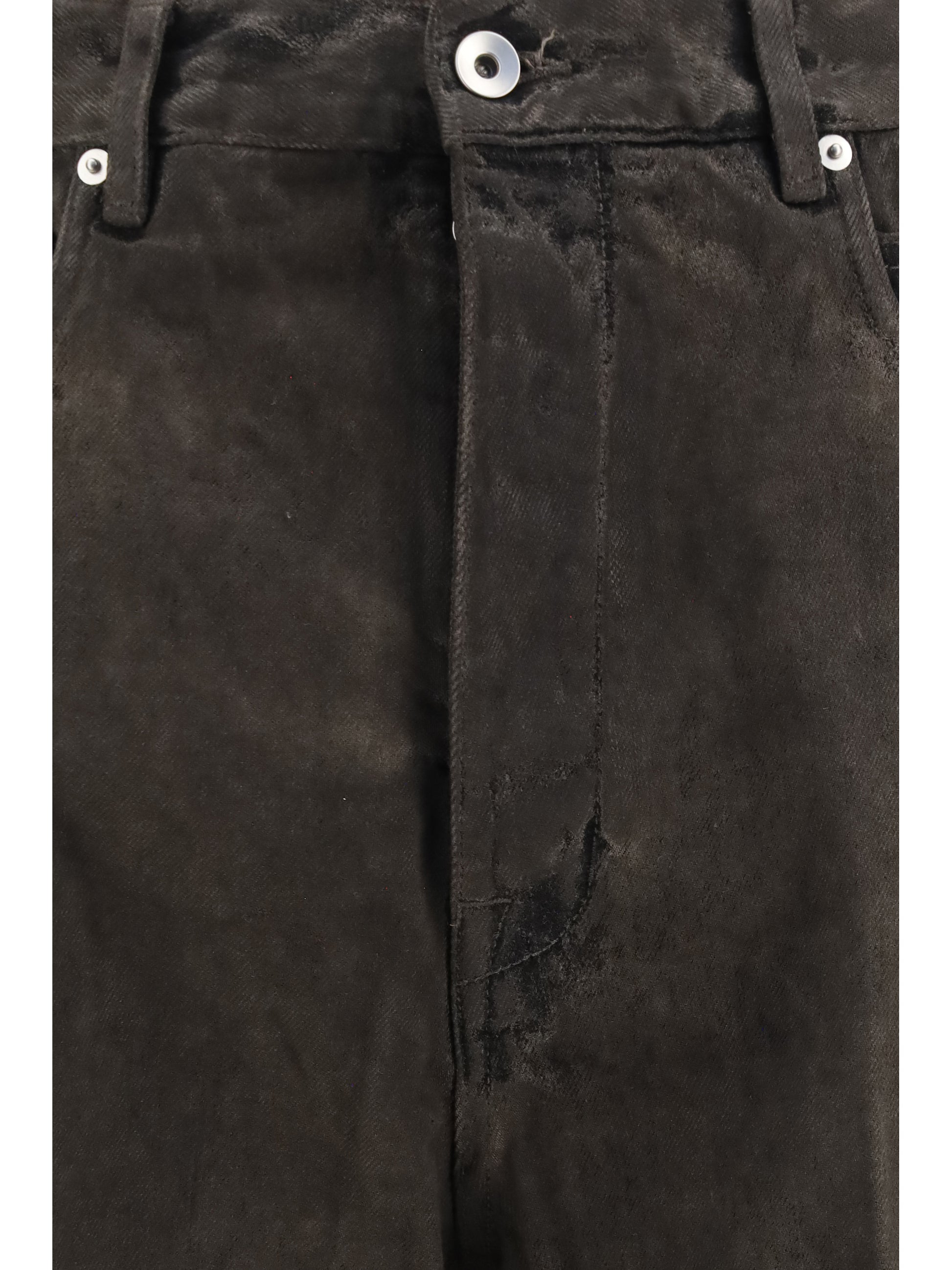 Rick Owens Men Flared Frayed Hem Cotton Jeans RICK OWENS