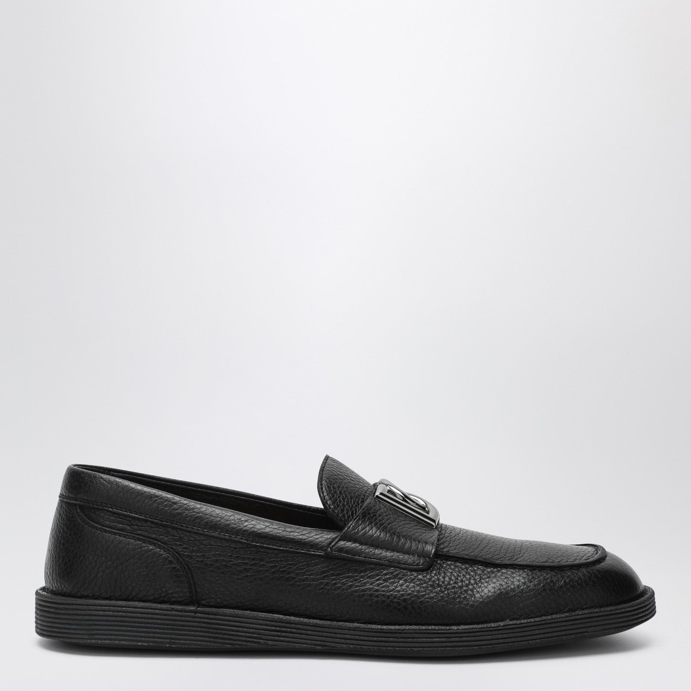 Dolce&Gabbana Black Leather Loafers With Dg Logo Men DOLCE & GABBANA