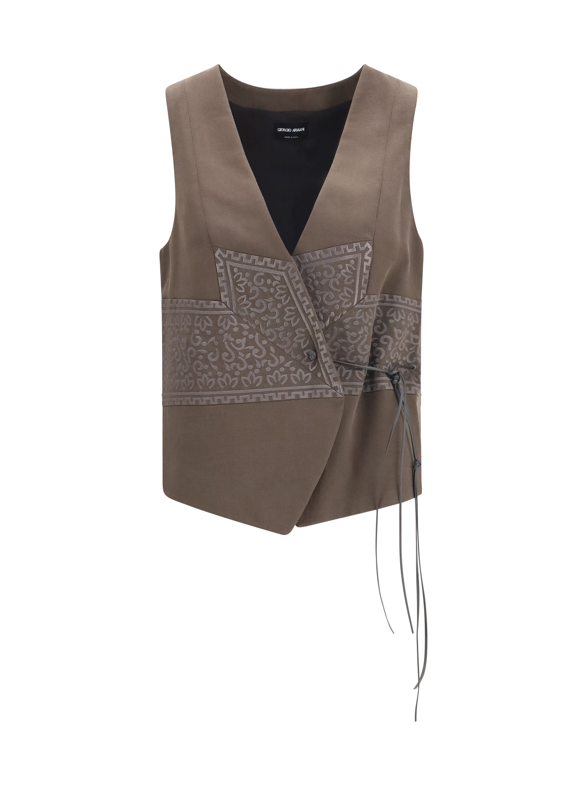 Giorgio Armani Women Vest In Washed Silk And Virgin Wool With Jacquard Pattern And Ties GIORGIO ARMANI
