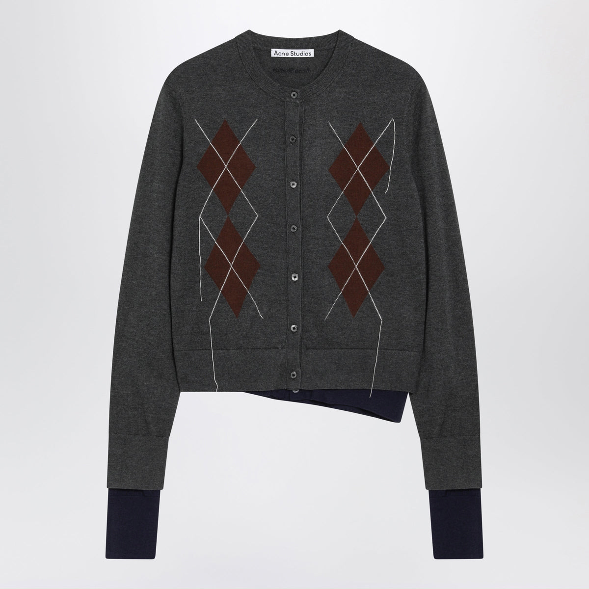 Acne Studios Dark Grey Double-Layered Cardigan With Argyle Pattern Women ACNE STUDIOS