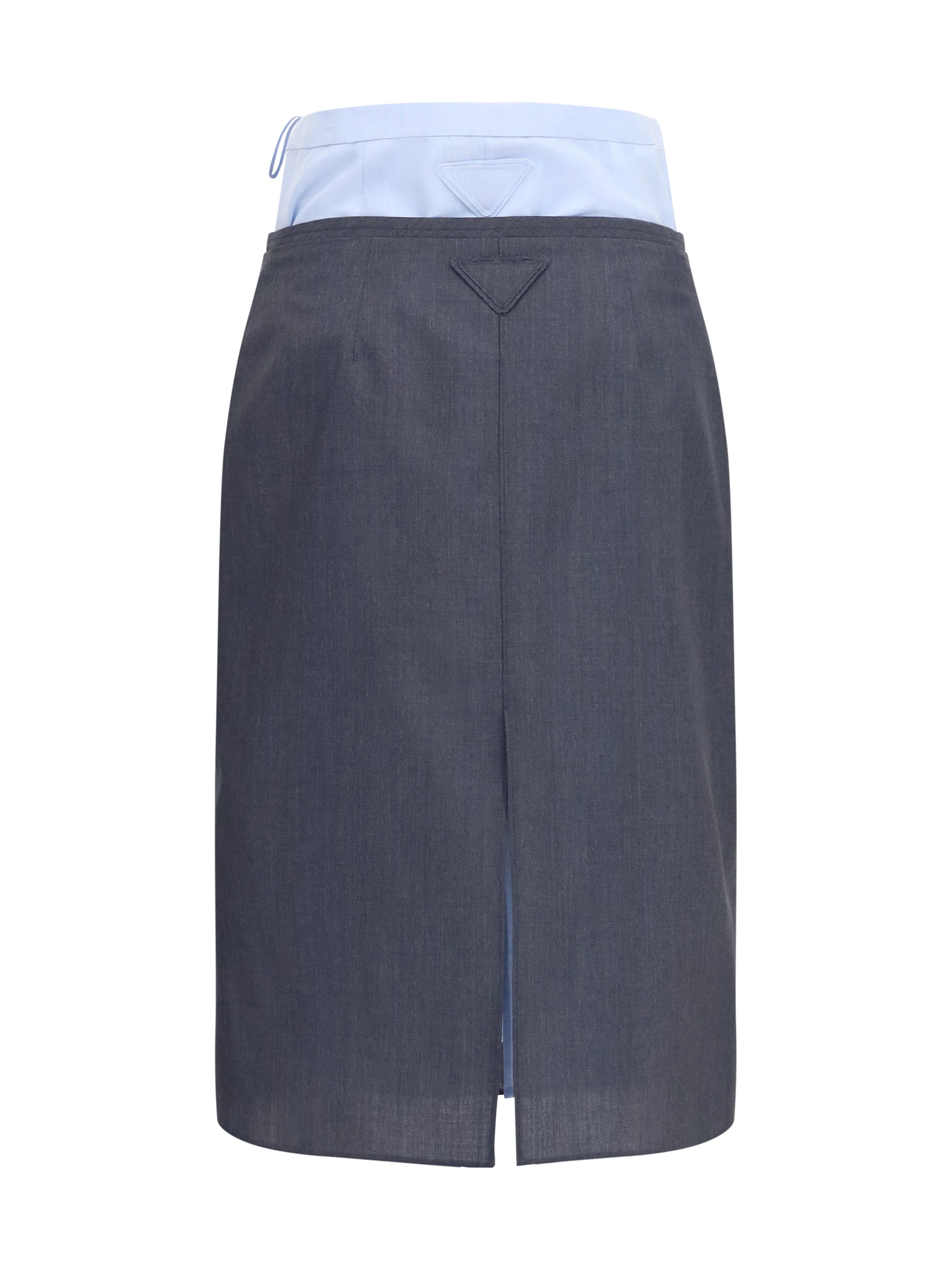 Prada Women Double-Layer Midi Skirt In Cotton And Linen PRADA