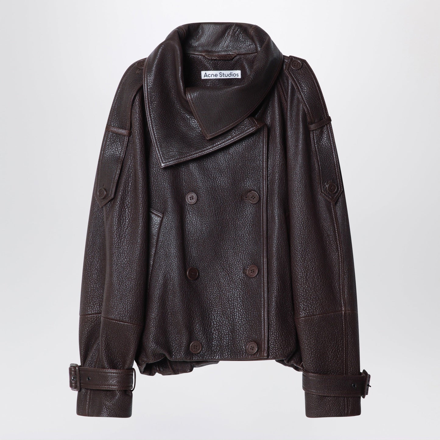 Acne Studios Dark Brown Cropped Leather Trench Coat Women ACNE STUDIOS