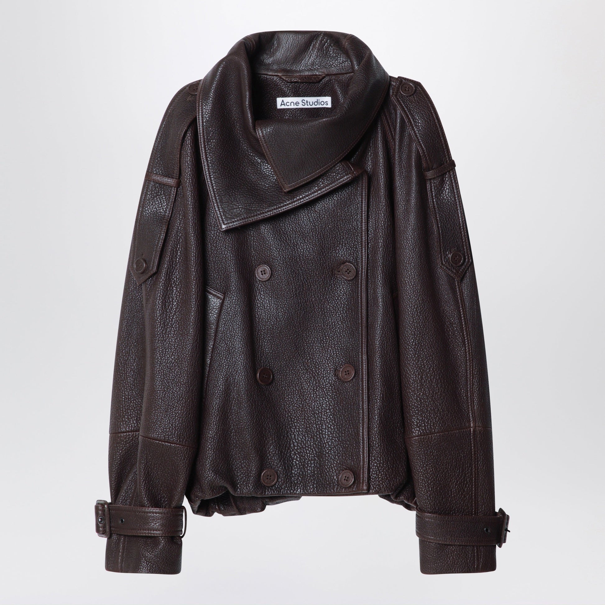 Acne Studios Dark Brown Cropped Leather Trench Coat Women ACNE STUDIOS