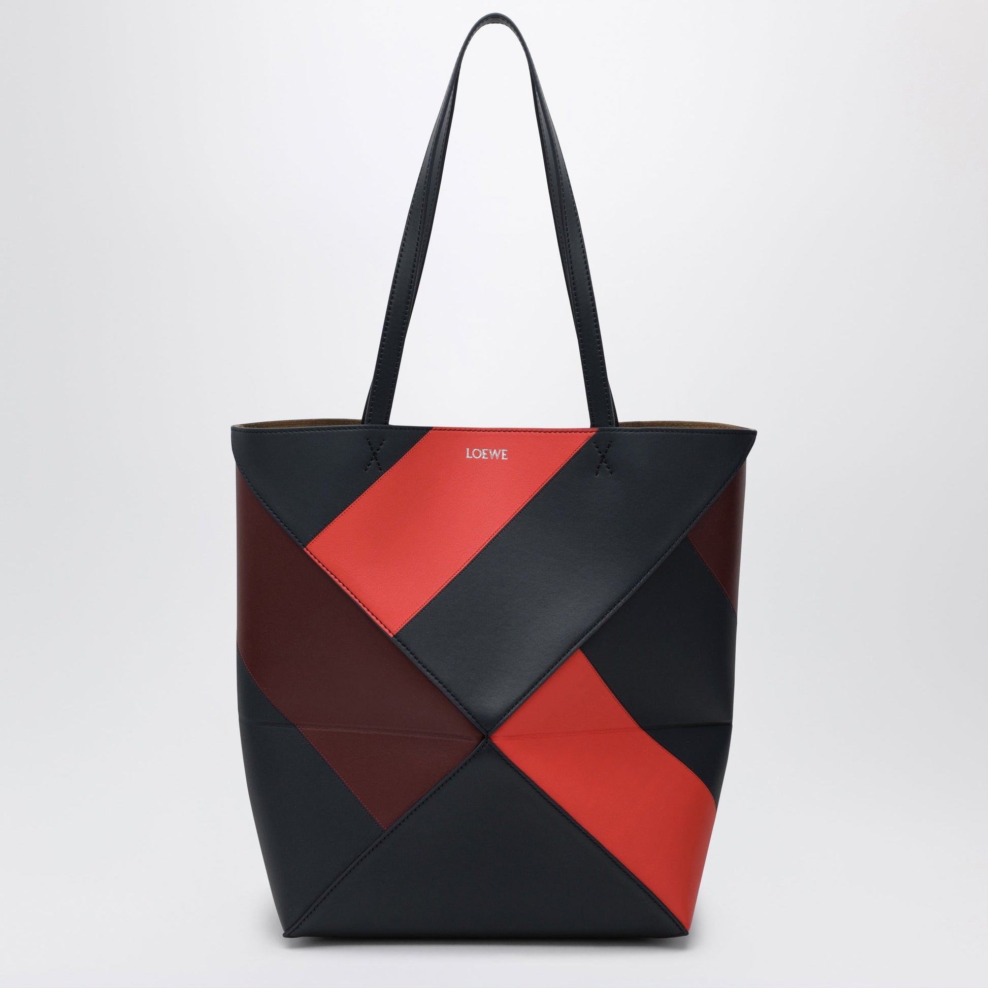 Loewe Puzzle Fold Tote Medium Color-Block Calf Leather Bag In Multicolor Deep Navy Women LOEWE