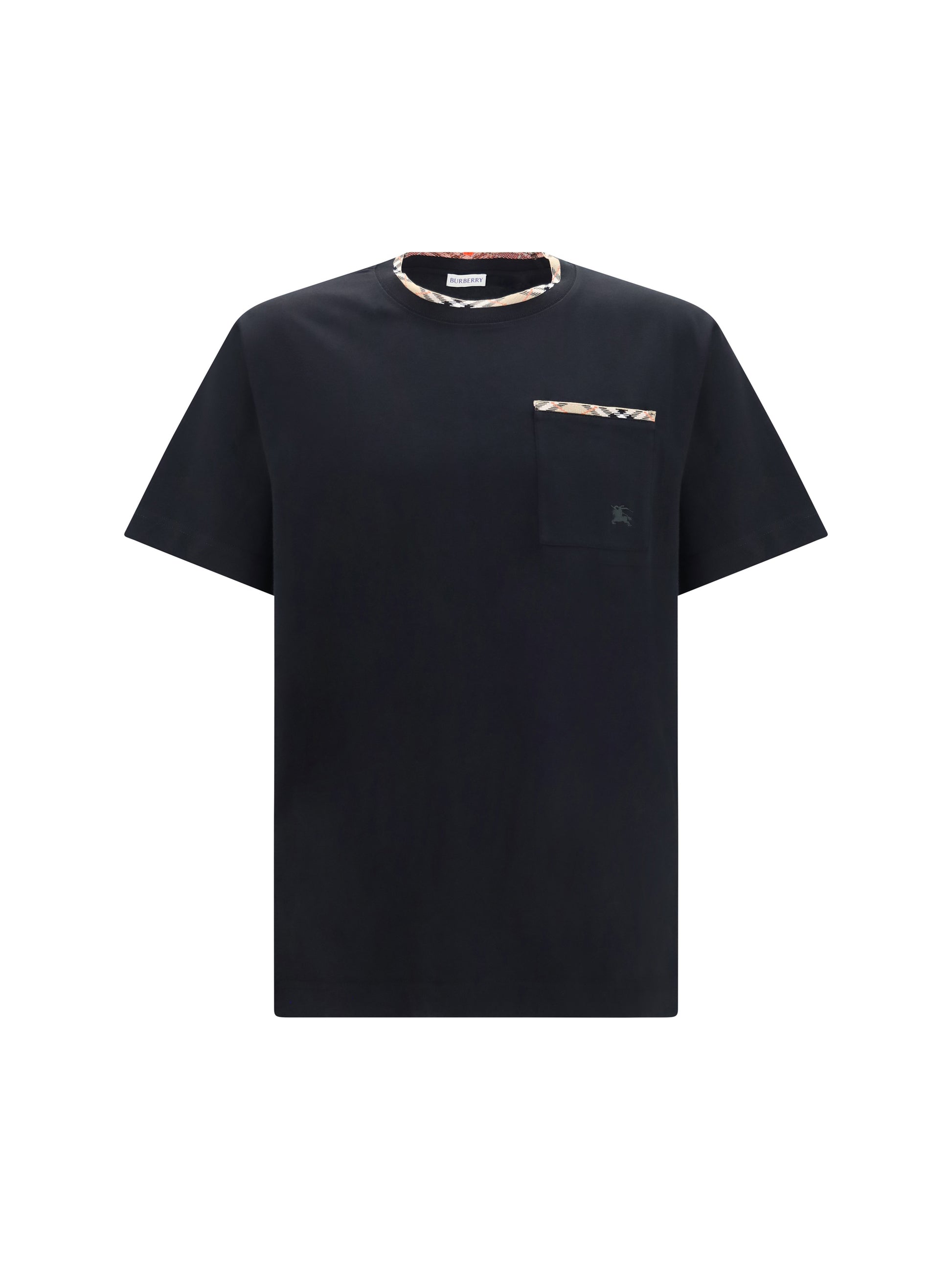 Burberry Men Cotton T-Shirt With Check Trims BURBERRY