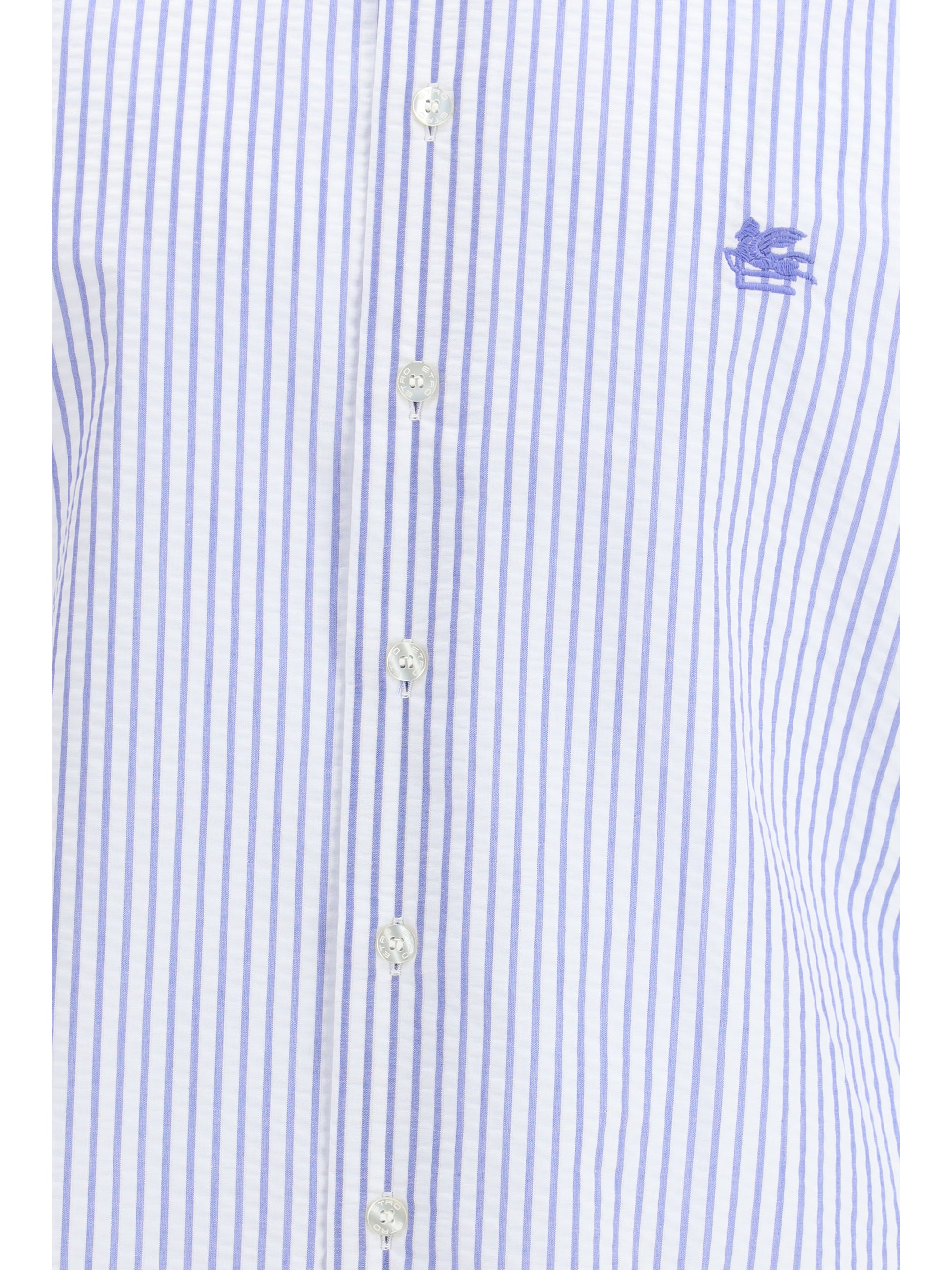 Etro Men Striped Cotton Shirt With An Embroidered Pegaso Logo On The Chest ETRO