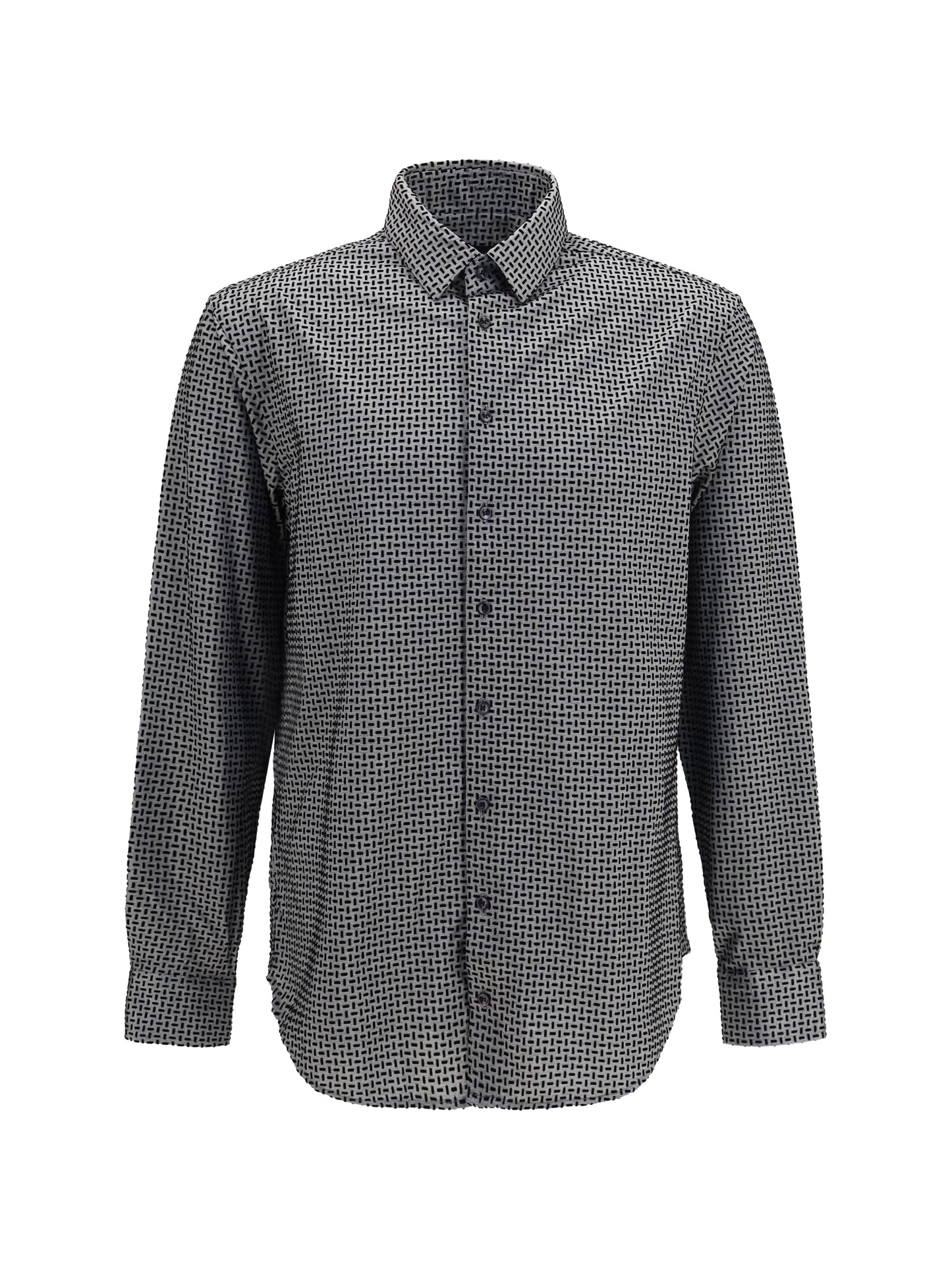 Giorgio Armani Men Cotton Shirt With Geometric Flock Print GIORGIO ARMANI